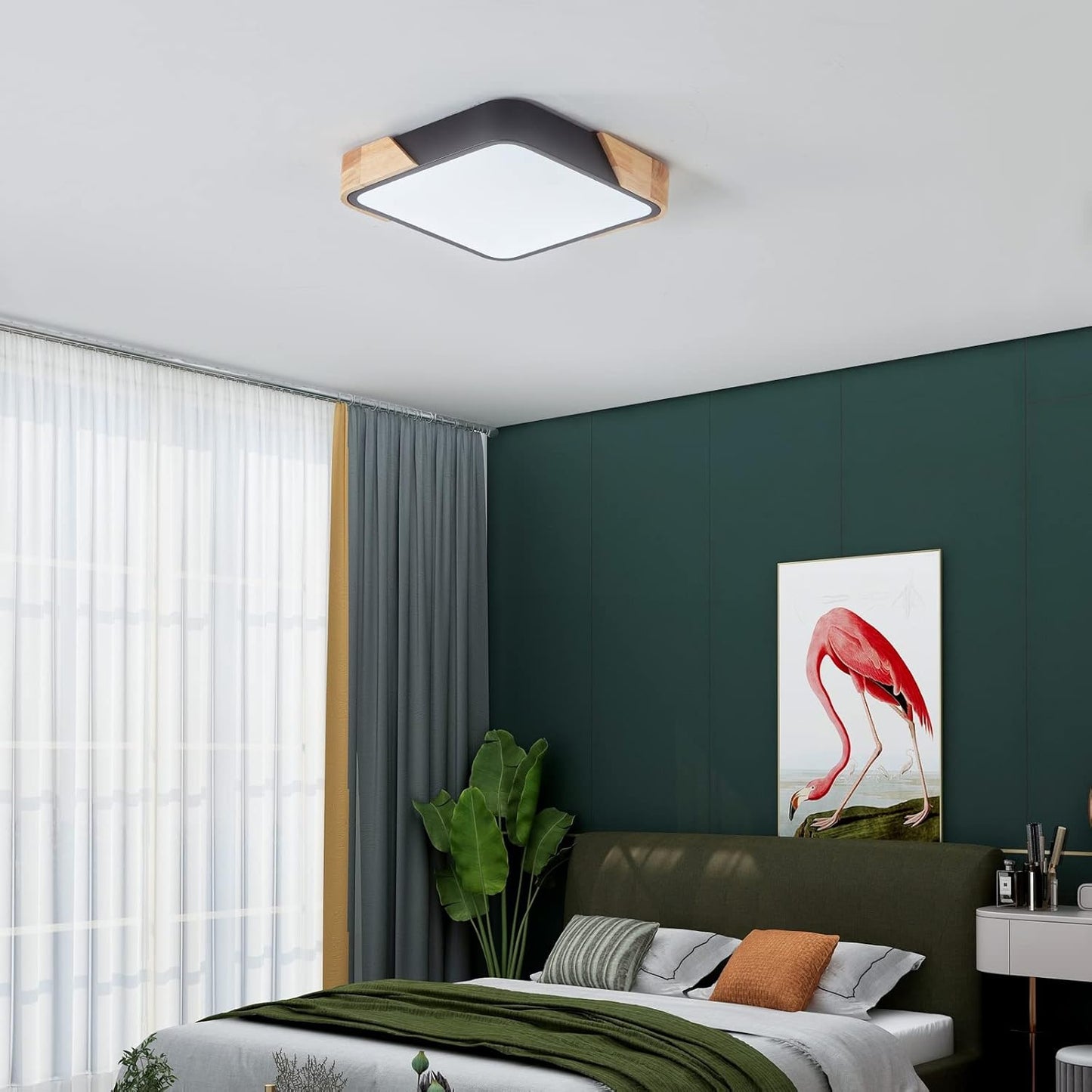 LED Wooden Ceiling Lights, Thin Flat Modern Flush-Mounted Light, Ceiling Lighting Lamps for Dining Room, Hallway, Living Room, Kitchen, Bedroom, 30 cm x 30 cm, 24 W, Warm White, 3000 K