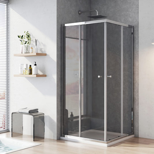 Heilmetz Duschkabine 80x90 cm Eckeinstieg Duschabtrennung Schiebetür Duschtür Nische Duschkabinen Glastür Schiebetür 5mm ESG Sicherheitsglas Doppel Schiebetür Duschtür - Höhe 185cm
