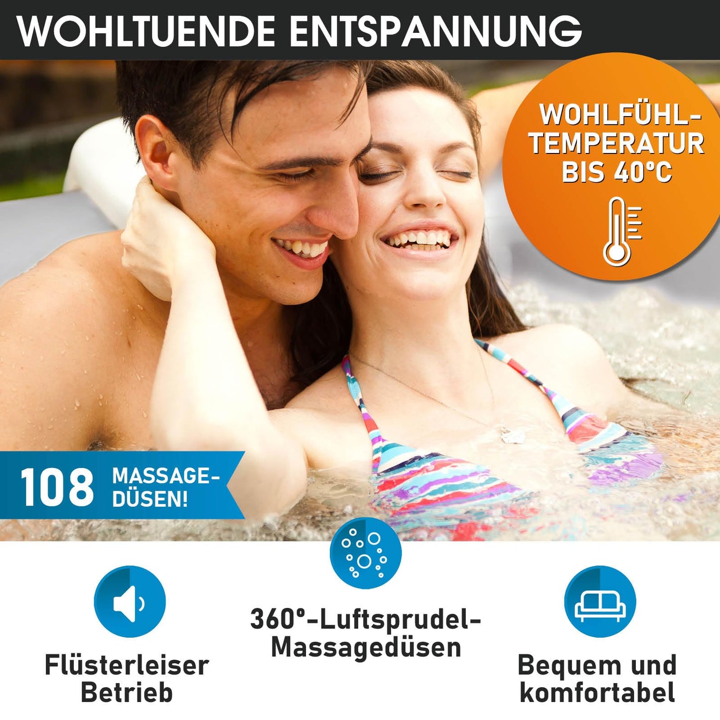 BRAST® Whirlpool aufblasbar MSpa | 4-8 Personen | viele Modelle rund und eckig | Ø 125-224cm | In- Outdoor Pool | bis zu 144 Massagedüsen | inkl. Aufblasfunktion Abdeckung Timer Heizung | Duet