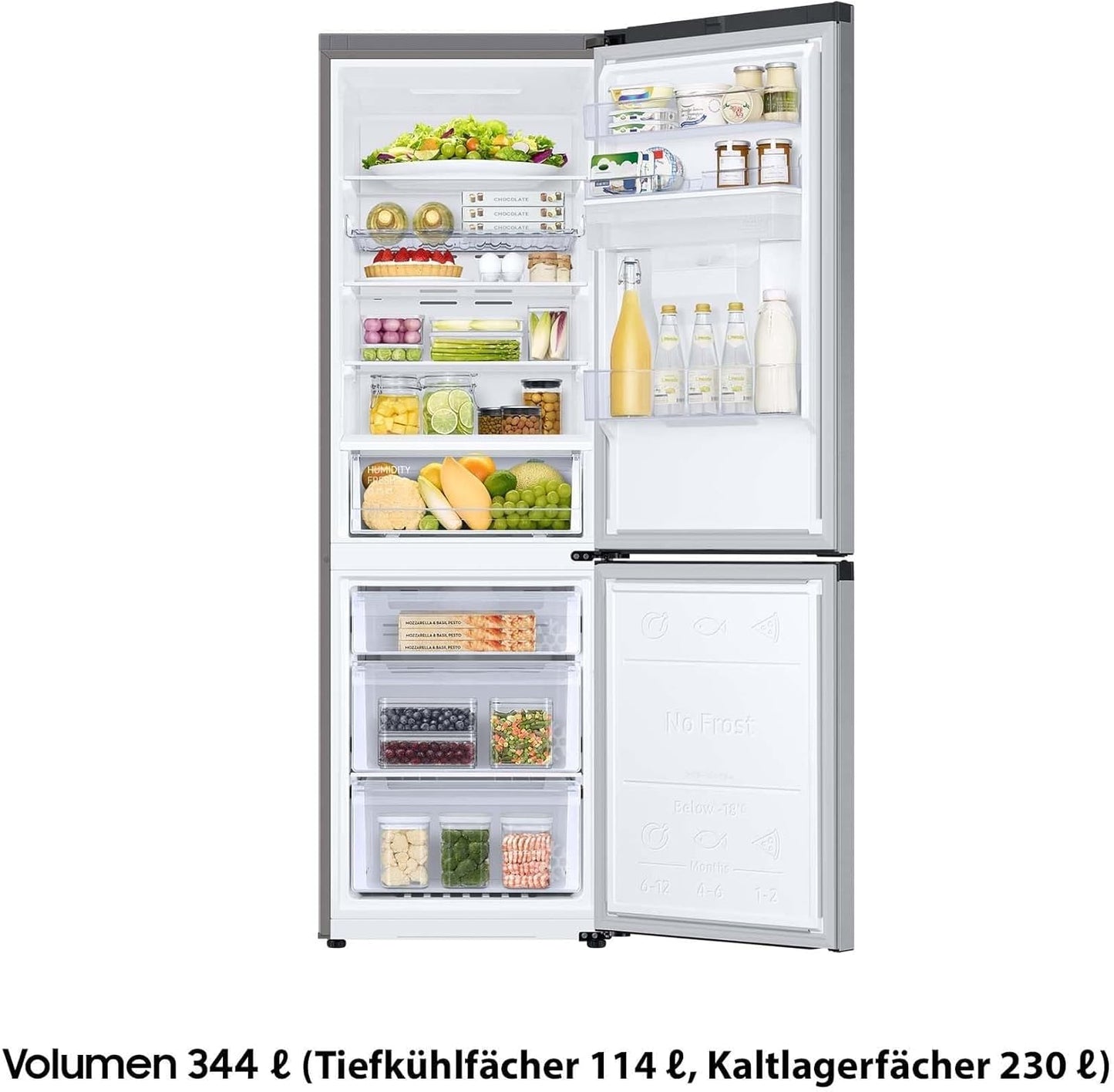 Samsung Fridge-Freezer, Fridge Freezer, 185 cm, 341 L Total Volume, 114 L Freezer, AI Energy Mode, Water Dispenser, Stainless Steel Look, RL34C652CSA/EG
