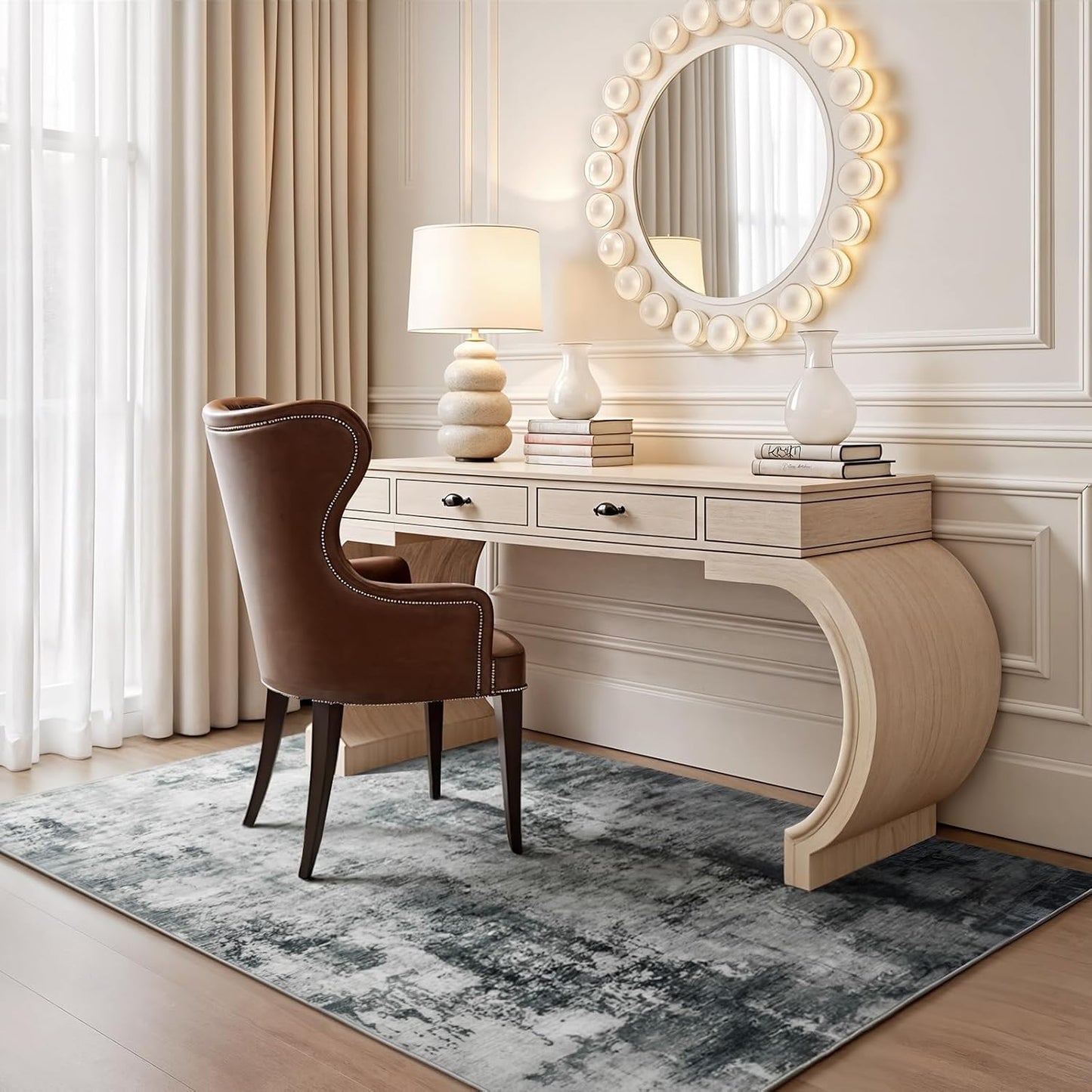 Abstract Area Rug Washable Rug with Non-Slip Backing Low Pile Area Rugs for Living Room, Bedroom, Dining Room,4x6, Grey