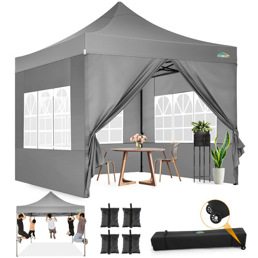 COBIZI Pavillon Faltpavillon 3x3 wasserdicht stabil Winterfest,Outdoor faltbar partyzelt，gartenpavillon mit 4 Seitenteilen und 4 Sandsack und Laufradtasche, Schwarz