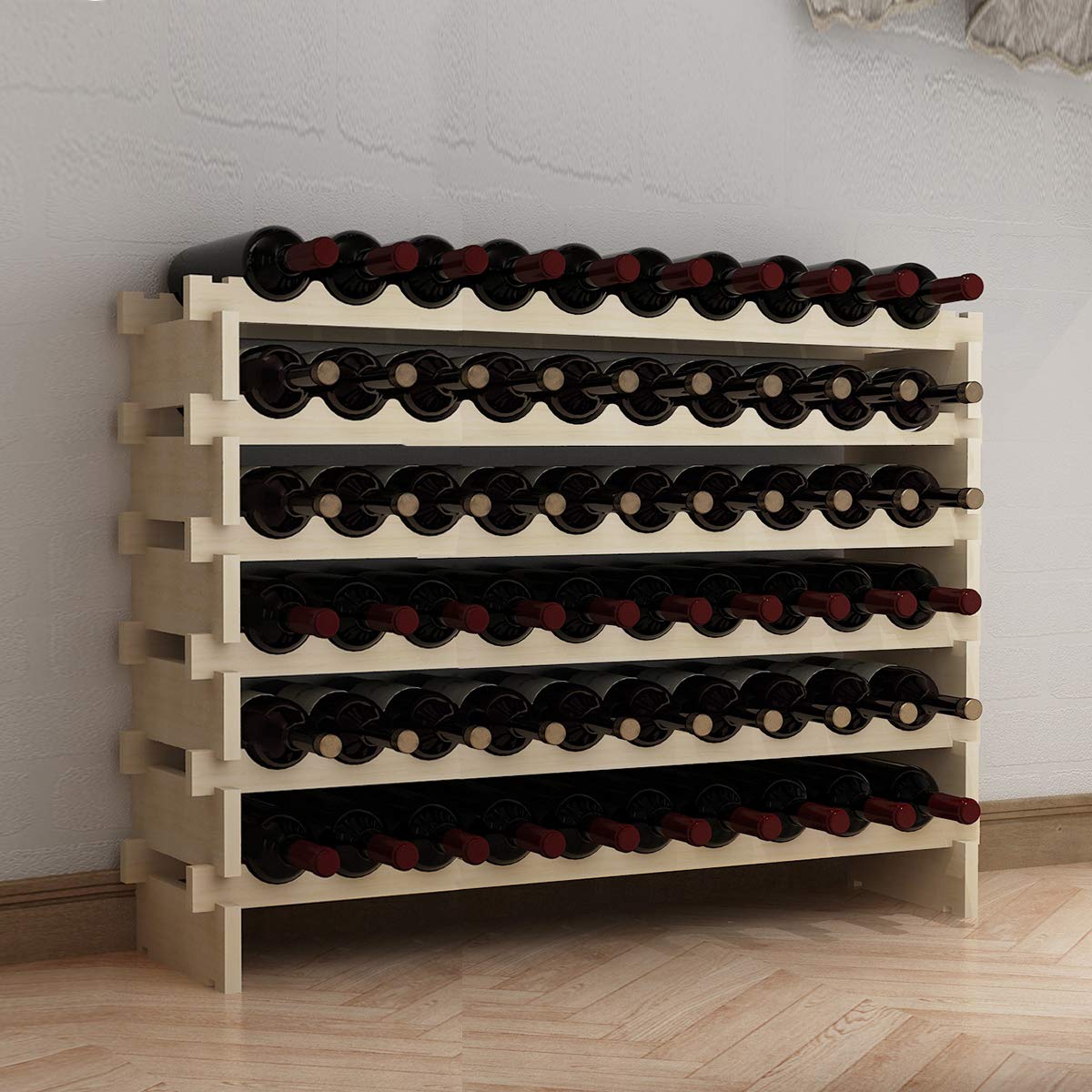 sogesfurniture Weinregal Flaschenregal mit 4 Ebenen für 32 Flaschen Wein Holzregal Weinhalter Weinständer Flaschenständer für Küche, Esszimmer, Bar, 90x30x54cm, BHEU-BY-WS4832M