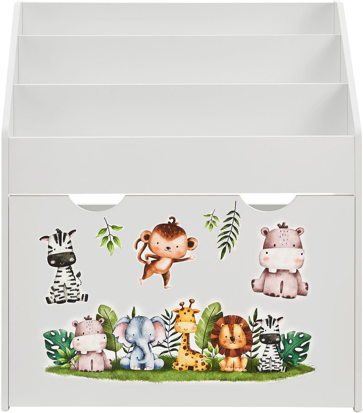 Juskys Children's Bookcase with 3 Compartments & Toy Box - Wooden Shelf 63 x 30 x 70 cm BTH - Storage of Books & Toys in the Children's Room - White