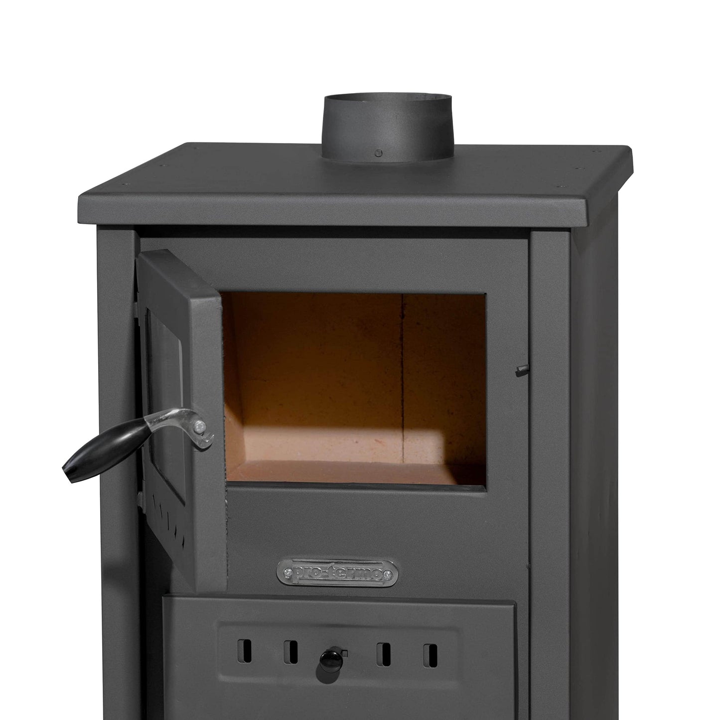 ProTermo Nova S Fireplace Anthracite / Black - 7.5 kW Heating Output - 43 x 46 x 74 cm Wood Stove with Fireclay Stones with Viewing Window - Type 2