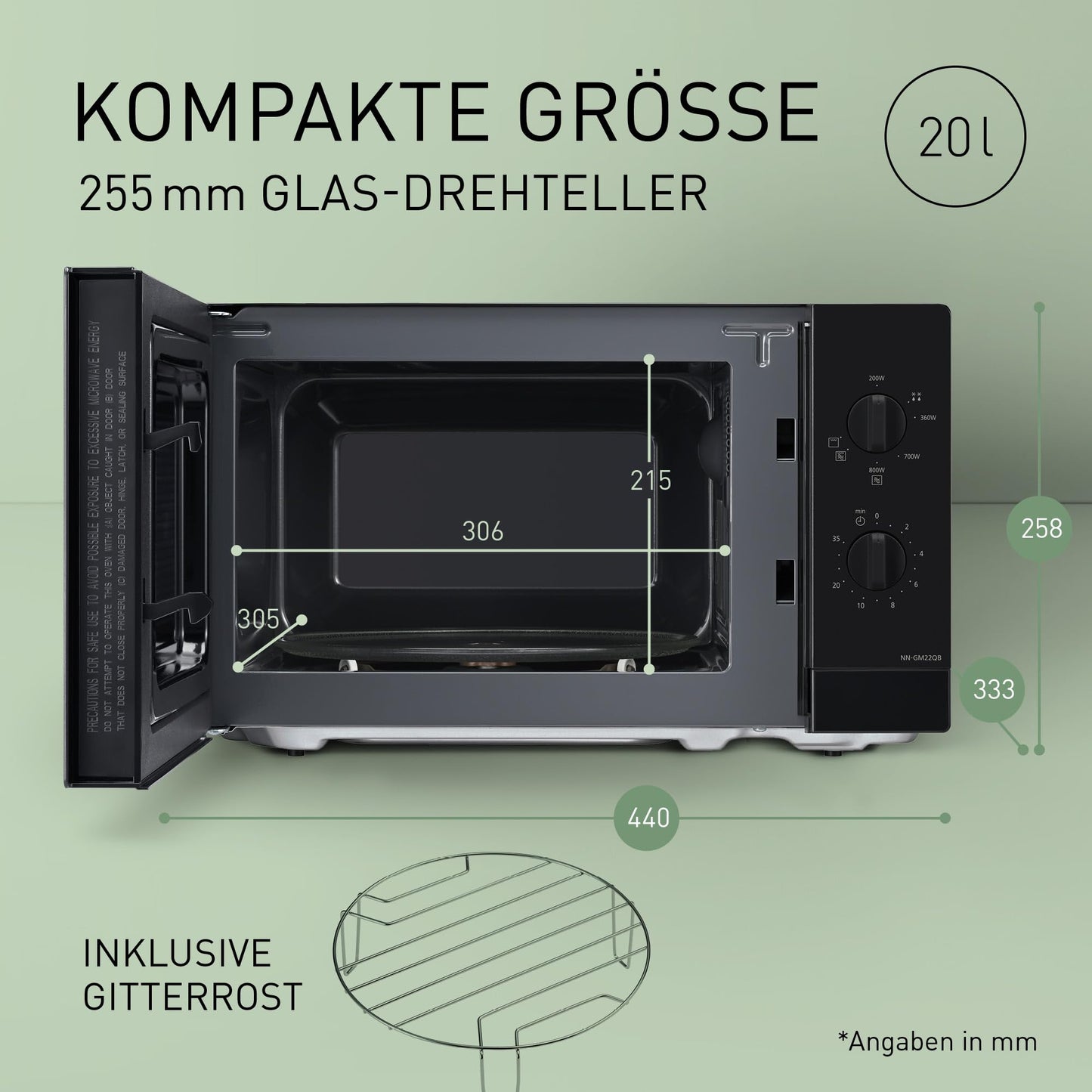 Panasonic NN-ST21QWEPG 20L Solo Microwave with Turntable, 800W, Automatic Defrost, 11 Automatic Programmes, LED Display, 5 Power Levels, Digital Timer, White