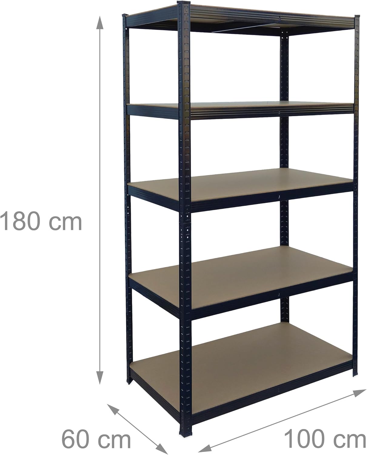 Relaxdays Heavy Duty Shelving Unit H x W x D 180 x 100 x 60 cm, Load Capacity 1250 kg, 5 MDF Shelves, Storage Unit, Black