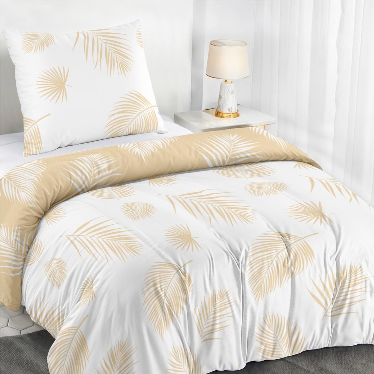 Dreamzie Bed Linen Set 155 x 220 cm with 2 Pillowcases 80 x 80 cm, Botanic Motif Sage Green, Adult Bed Linen, 155 x 220 cm, Made of 100% Microfibre, Certified, No Chemicals (OEKO TEX)