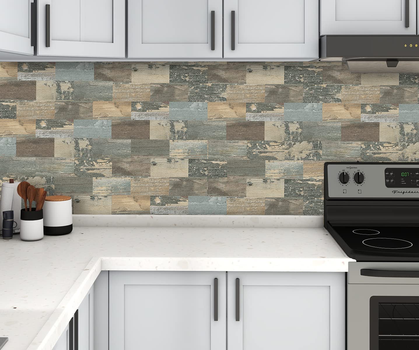 DEWOO Pack of 20 Wall Tiles, Wall Panels, Metro Tiles, Kitchen Splashback, Wall Plate, Self-Adhesive Tiles, Grey, Kitchen, Bathroom, (34 x 29 cm)