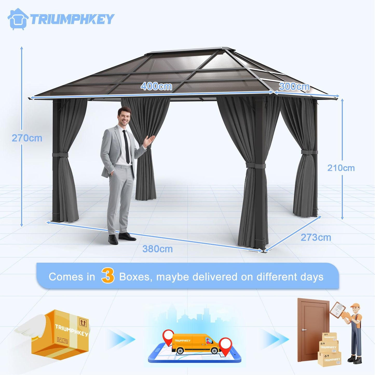 Gazebo 3 x 3 Waterproof Stable Winterproof Aluminium Garden Gazebo with Fixed Roof Protection UV Suitable for Outdoor Scenes Grey