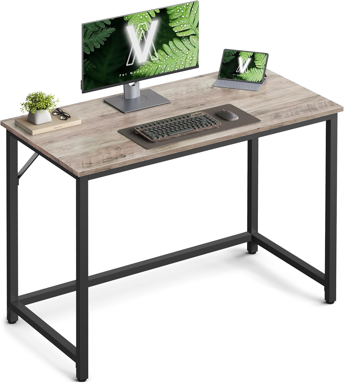 VASAGLE Writing Desk, Computer Desk, Narrow Office Desk, Study, Home Office, Easy Assembly, Steel, Industrial Design, 120 x 60 x 75 cm, Vintage Brown/Black, LWD039B01