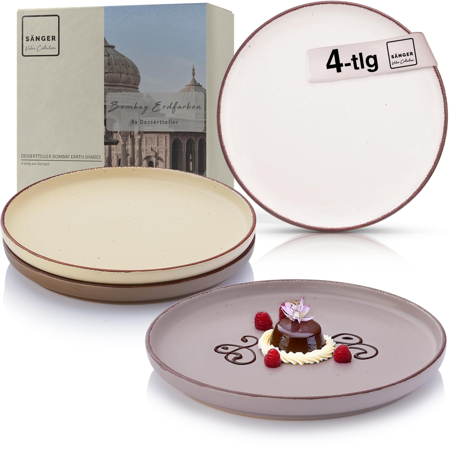 SÄNGER Bombay Seabed Crockery Service 20 Pieces, Stoneware Crockery for 4 People, 4 x Dinner Plates, 4 x Dessert Plates, 4 x Bowls, 4 x Pasta Plates, 4 x Coffee Mugs, Plate Set Colourful Value