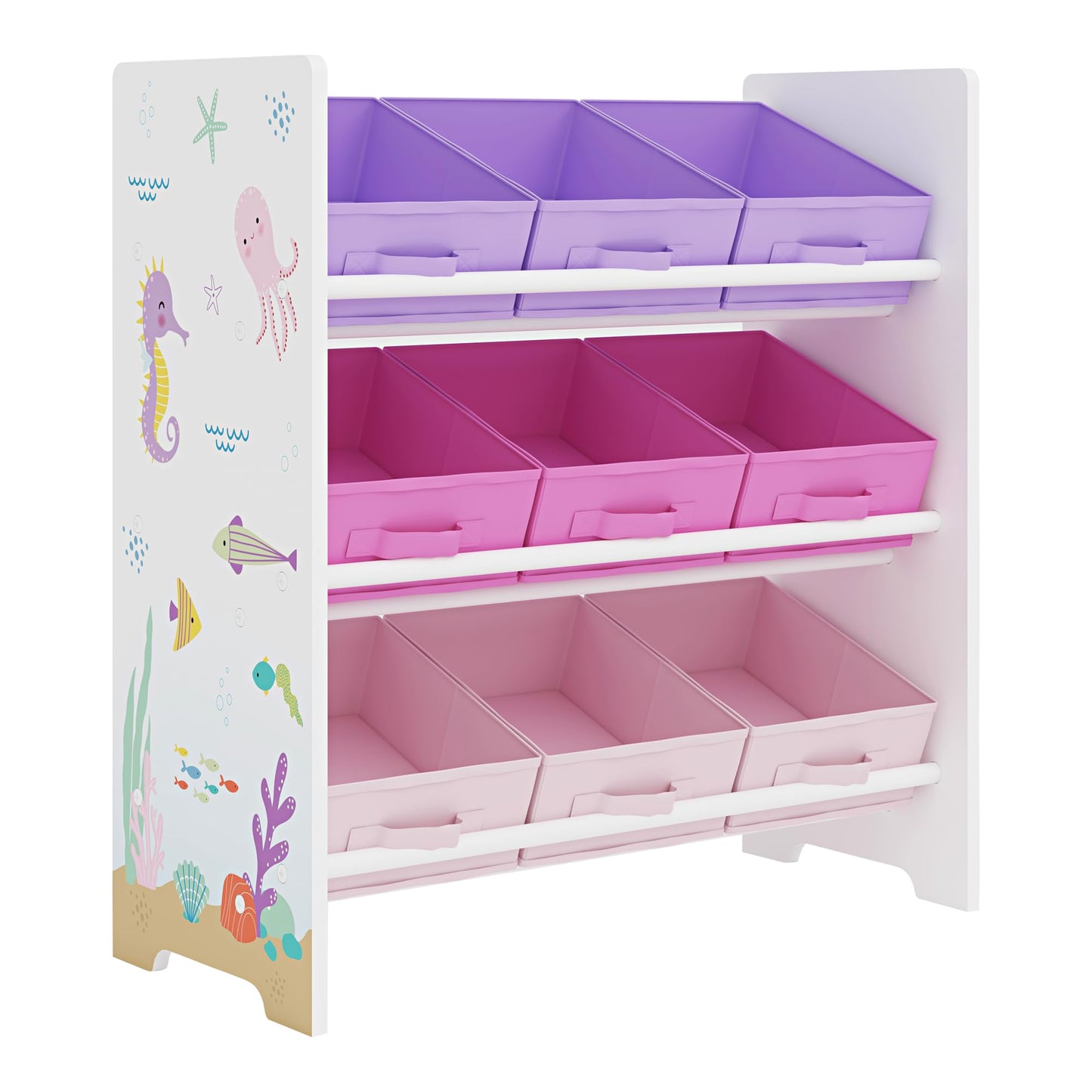 [en.casa] Boiro Children's Shelf, 60 x 62 x 30 cm, Standing with 9 Folding Boxes, Toy Storage Shelf, Ocean Motif