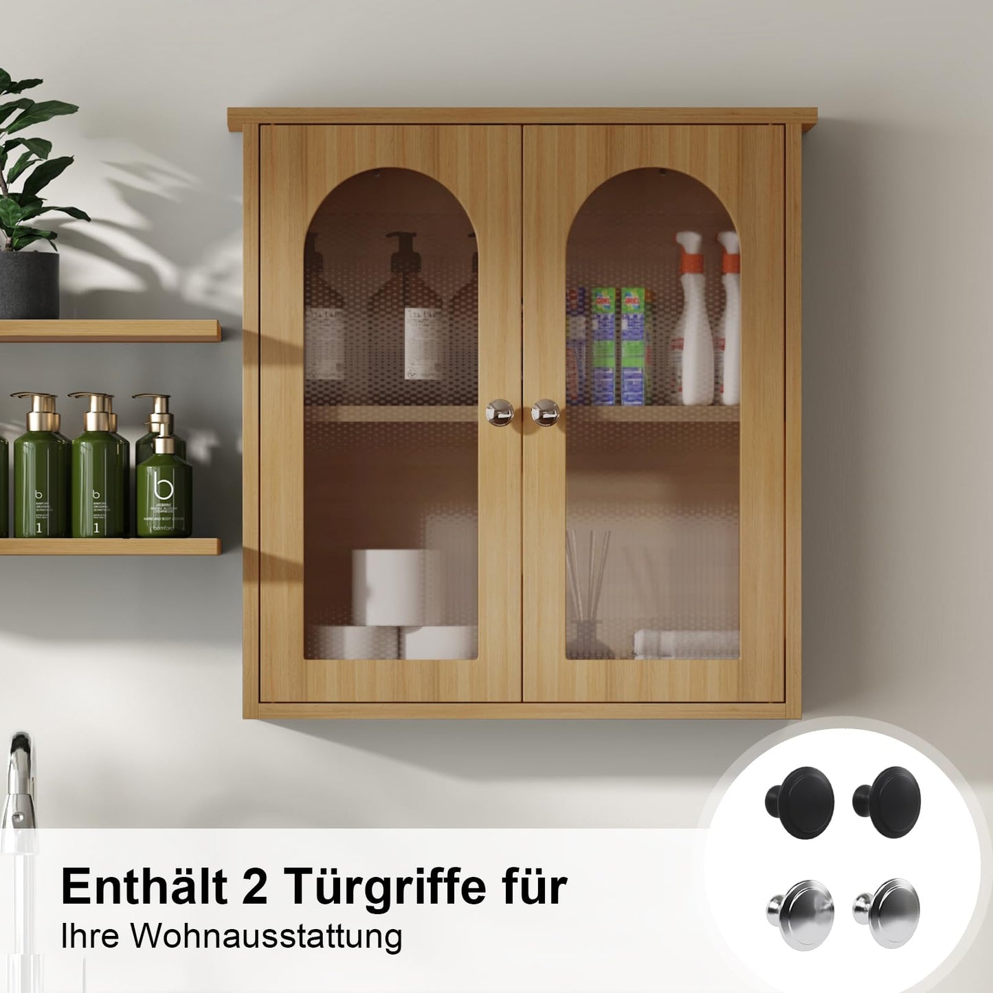 Bathroom Mirror Cabinet with 2 Doors, Wall Cabinet for Over the Toilet, Surface-Mounted Kitchen Wall Cabinet, Wall Cabinet with Shelves, Multifunctional Bathroom Cabinet, Natural