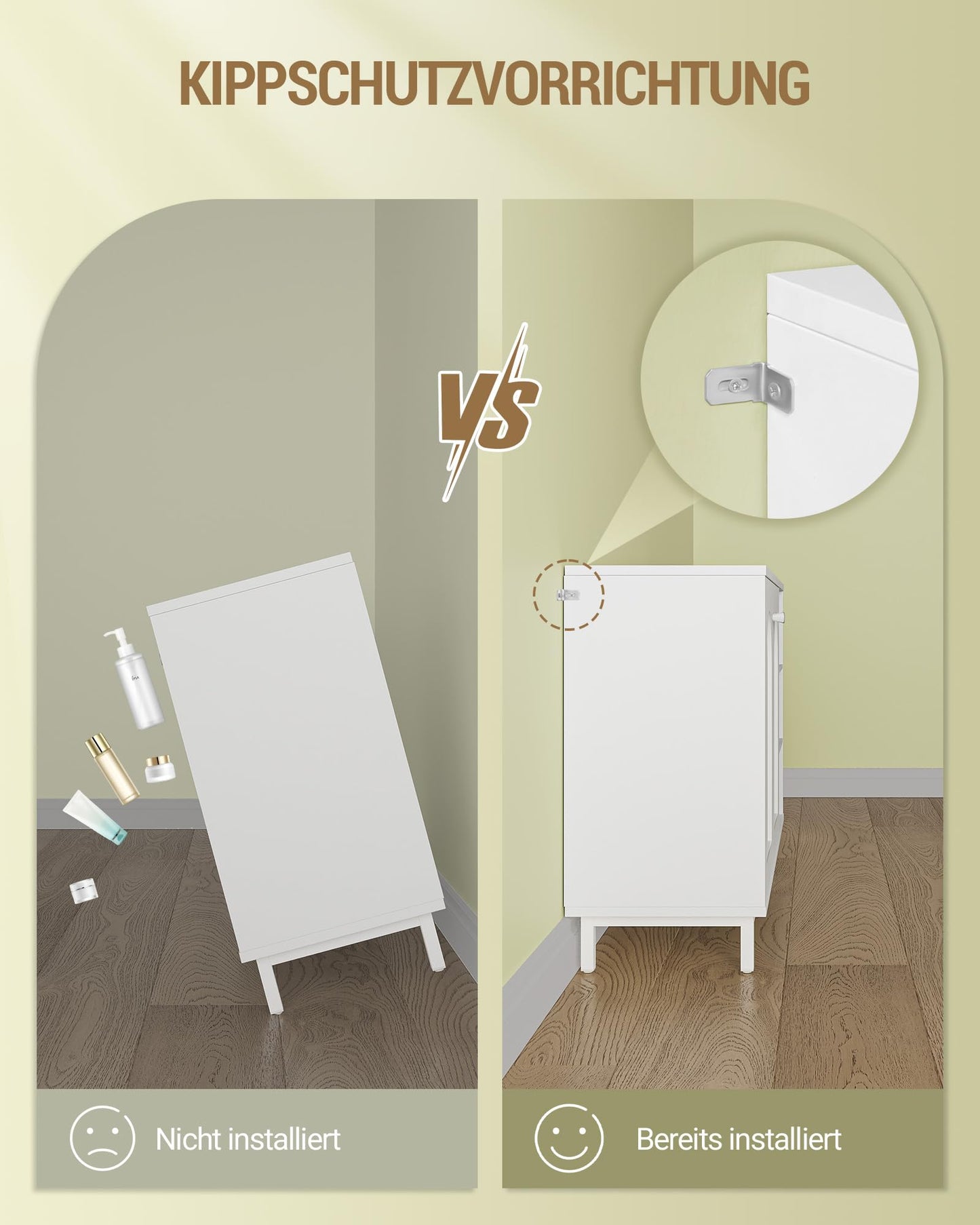 Hzuaneri SC10203G Bathroom Cabinet, Kitchen Cabinet with 2 Doors, Side Cabinet, Sideboard with Open Compartment, Chest of Drawers, Adjustable Shelf, Bathroom, 35 x 100 x 75 cm, White Gold