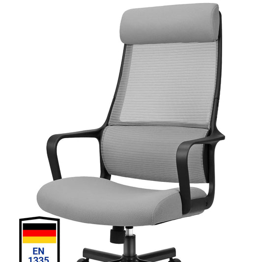 Ergonomic Office Chair with Height Adjustable Headrest, High Back, Lumbar Support, Silent Casters, Heavy Duty Chair for Conference Workspace Area, EN1335 Standard (Grey)