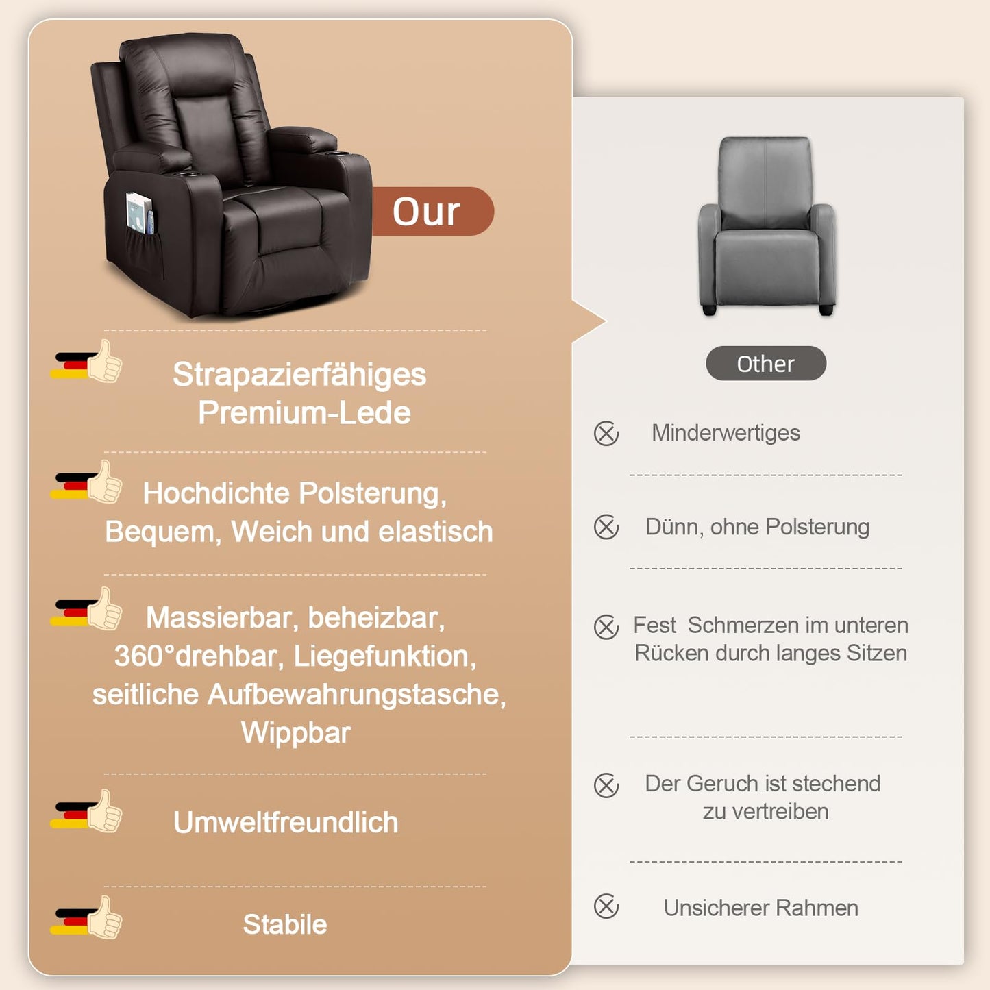 COMHOMA Relaxsessel-Set, Sofa, Sofa-Set aus Kunstleder, Fernsehsessel Ruhesessel Liegesessel mit Liege-Funktion Polstersessel Schlafsessel für Wohnzimmer Schlafzimmer Heimkino,Schwarz, 3+2+1