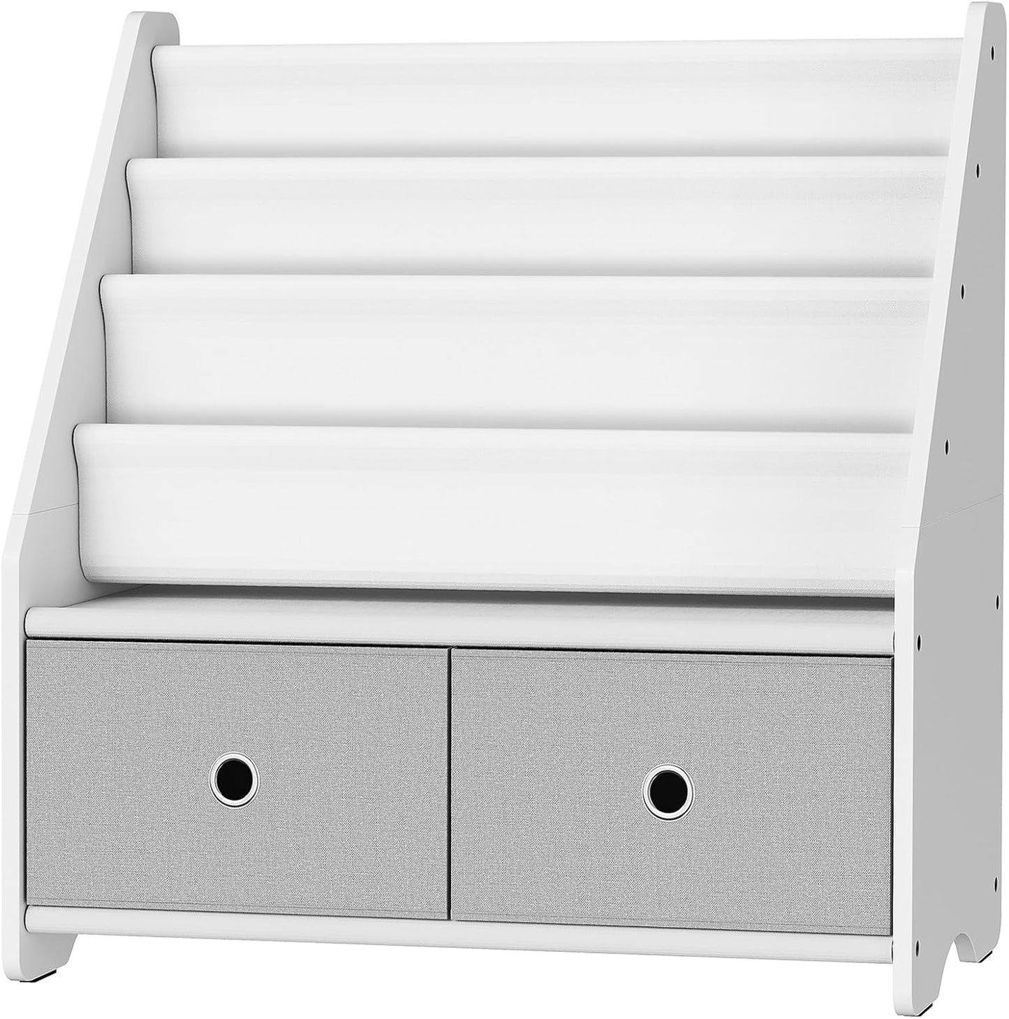 Kids Bookcase, Kids Shelf, Toy Organiser, with 3 Fabric Compartments and 2 Pull Out Toy Boxes, for Kids 3-8 Years Old, for Nursery Playroom, White and Grey DMCW06WT