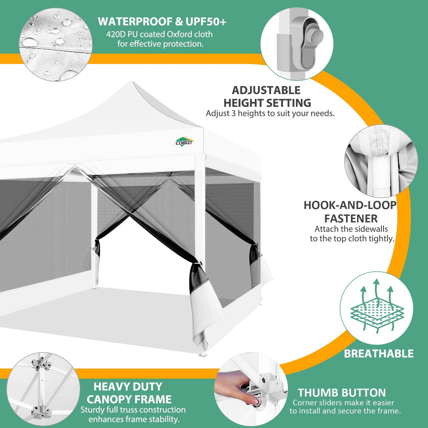 COBIZI Pavillon 3x3 Faltpavillon 3x3 Wasserdicht Stabil, Partyzelt Gartenpavillon UV-Schutz mit 4 Seitenwänden aus Mesh, Schwarz