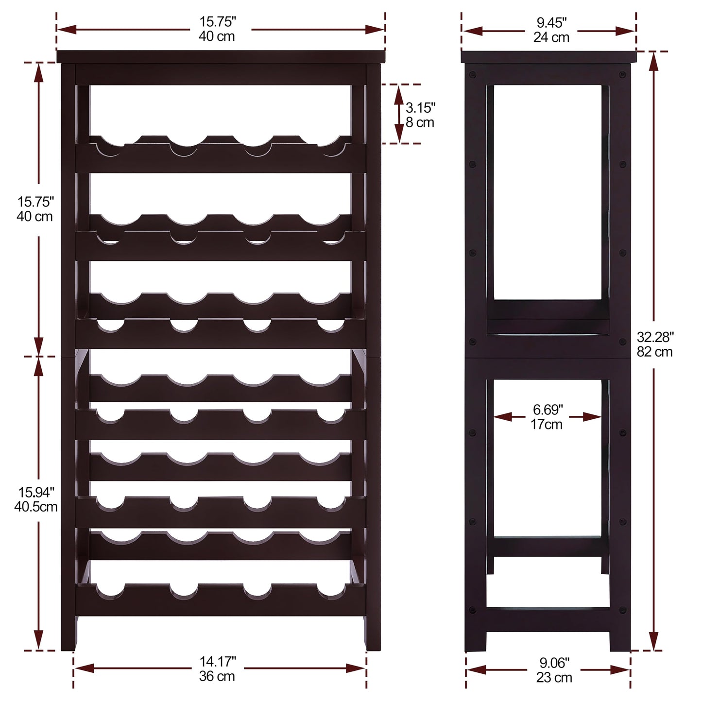 24 Bottle Wine Rack Freestanding Base, 6 Tier Wine Display Storage Shelves with Table Top, Bamboo Wine Bottle Holder Stand with Wave Bars for Kitchen, Dining Room, Pantry, Black