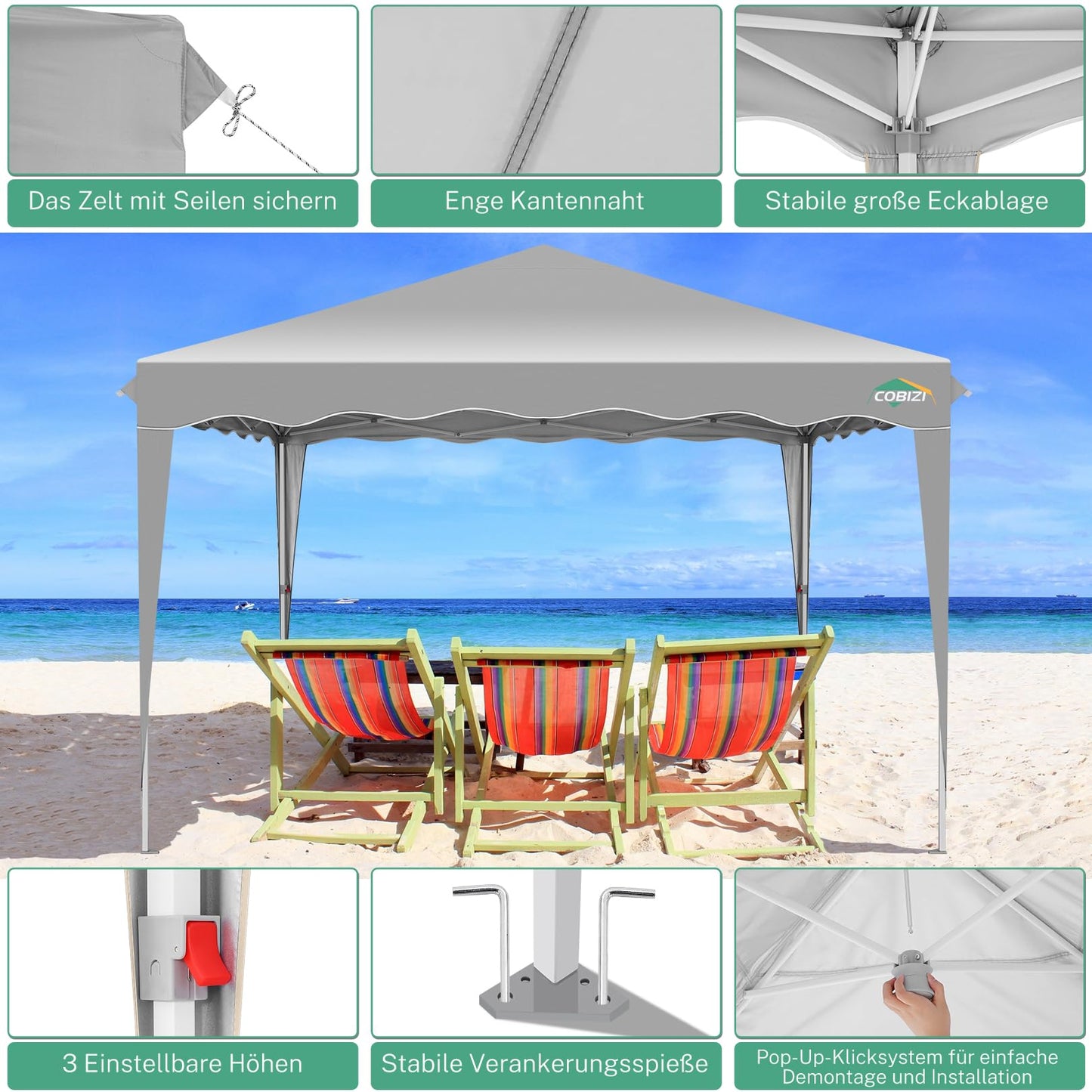 COBIZI Folding Gazebo Gazebo 3 x 6 Waterproof Winterproof Garden Gazebo Party Tent Pop Up Gazebo Foldable Tent with 6 Side Waves with Ventilation Openings, Sandbag for Market, Outdoor Event, Black