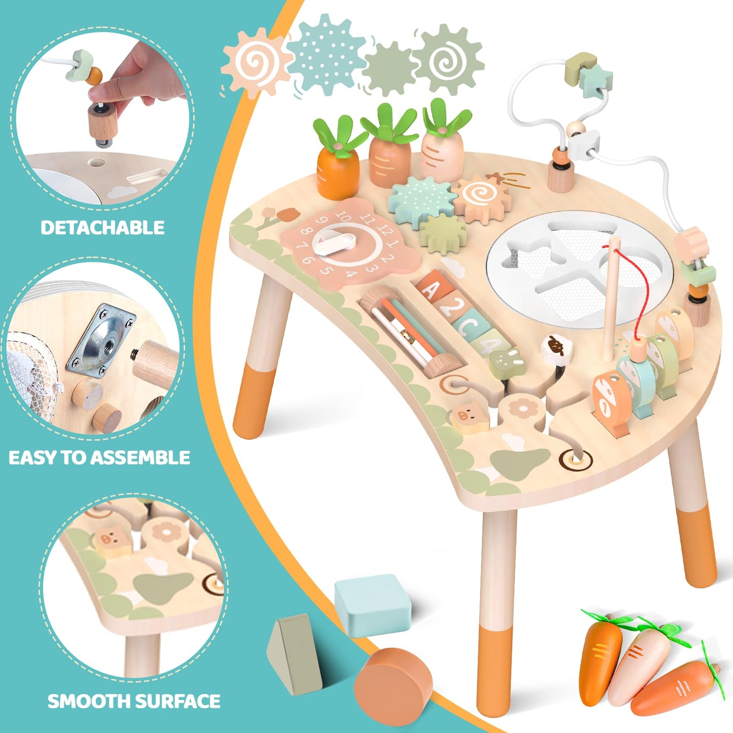 Wooden Activity Table for Children, Baby Montessori Toy 9-in-1 Play Table from 1 2 3 Years, Children's Toy Wooden Toy Activity Table from 12+ Months, Birthday Day, Christmas Gift 1+ Year