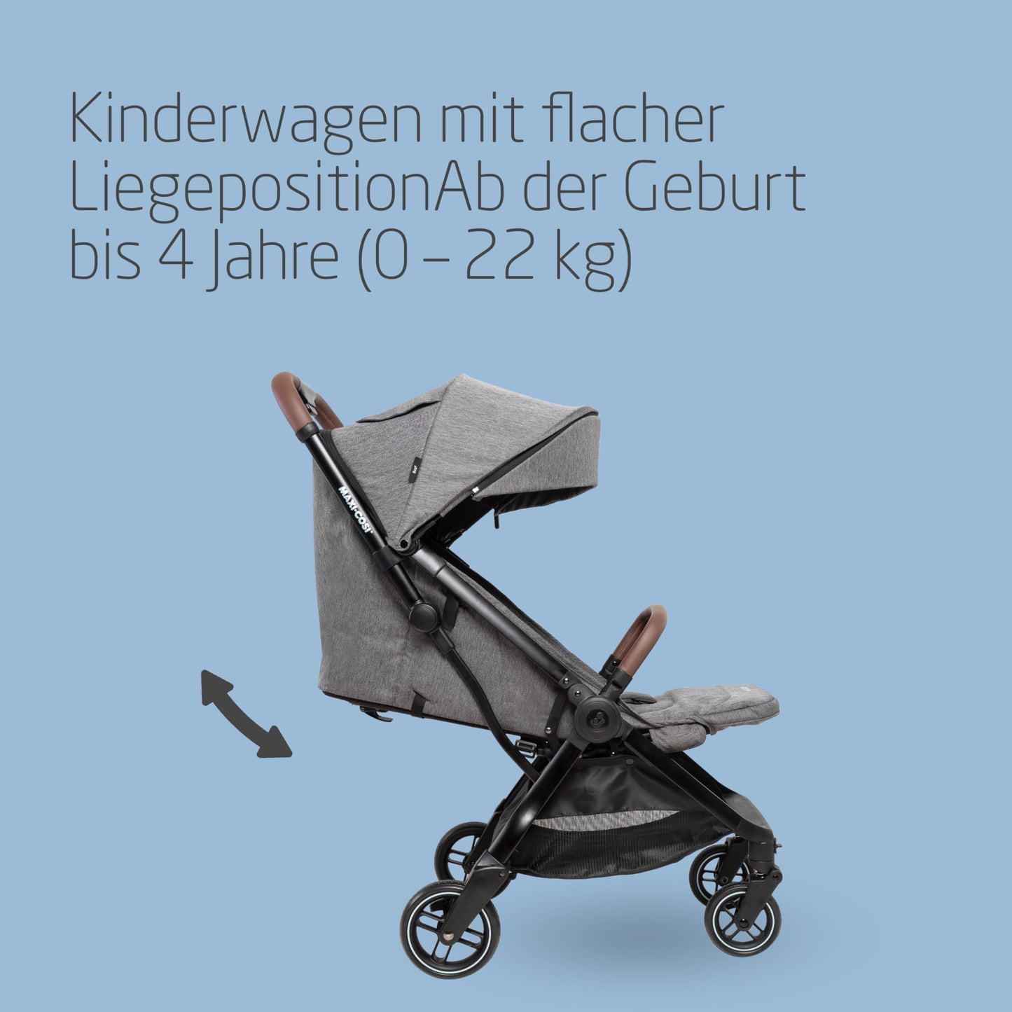 Maxi-Cosi Eva3 Baby Stroller, 0-4 Years, 0-22 kg, Baby Pram, Lightweight and Compact, Flat Reclining Position, 3 Reclining Positions, Automatic with 1 Hand Folding, Carry Strap, Essential Black