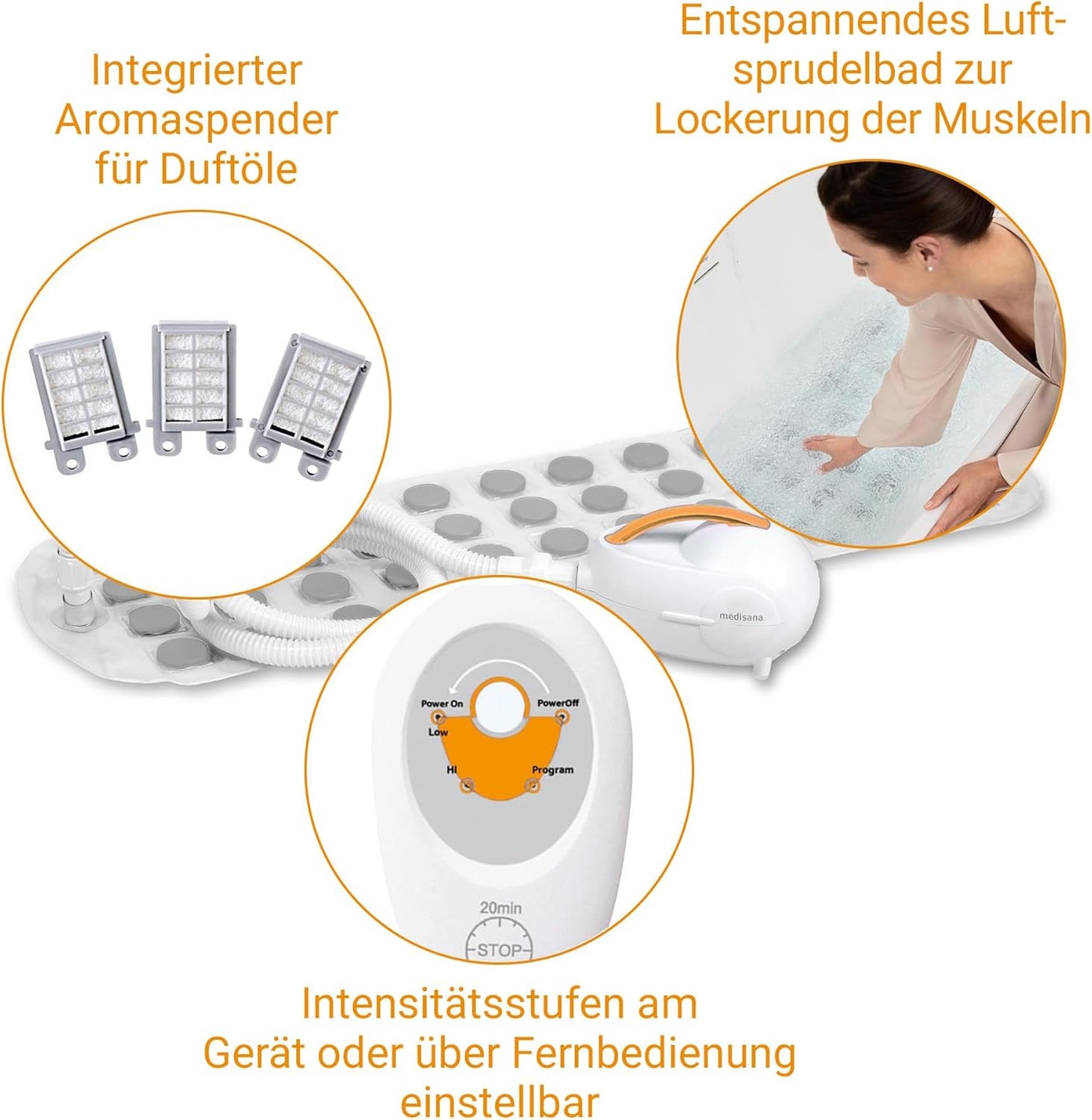 Medisana MBH air bubble bath, whirlpool mat with aroma dispenser, 3 intensity levels, suitable for every bathtub, with remote control, for loosening tense muscles, 2nd generation