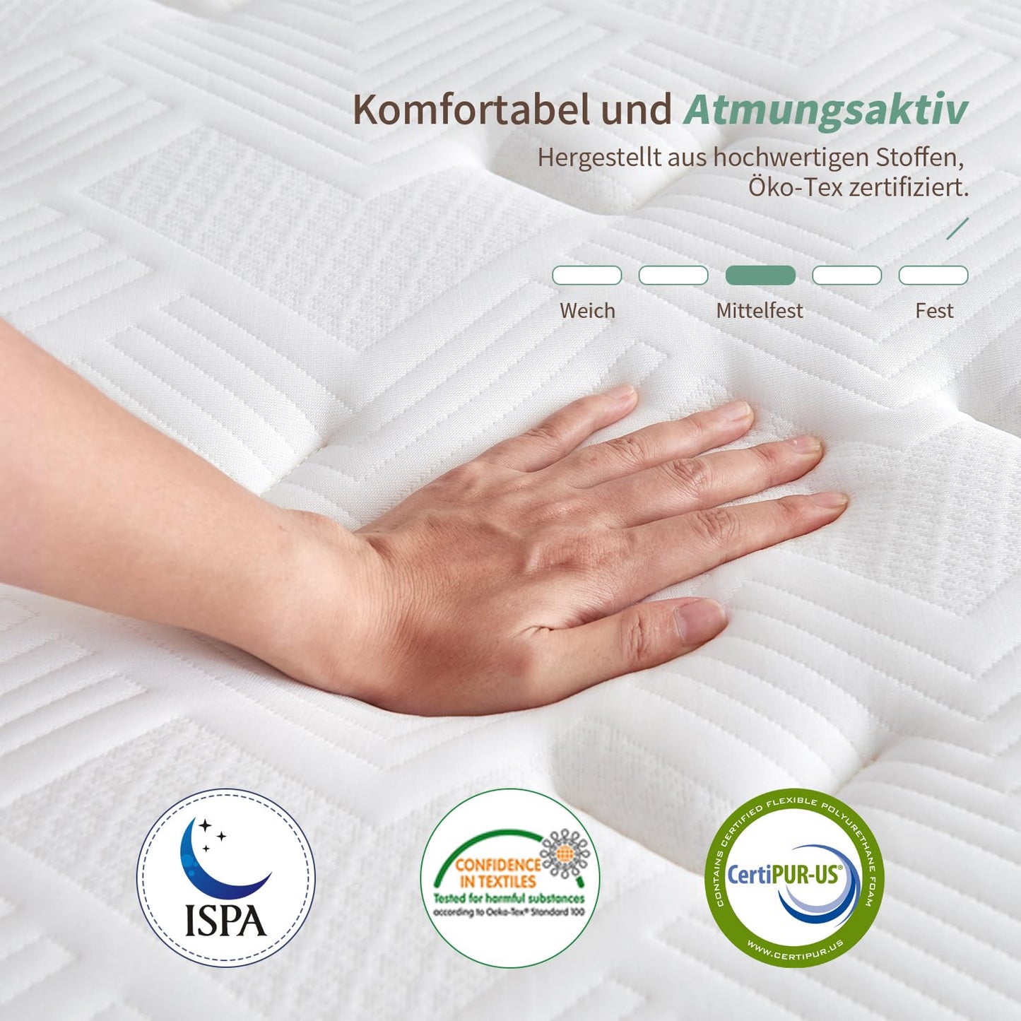 Mattress 140 x 200 x 26 cm 7-Zone H4 H3 Spring Mattress with Oeko-Tex Certified Orthopaedic Pocket Spring Mattress with Foam 100 Nights Trial Sleep