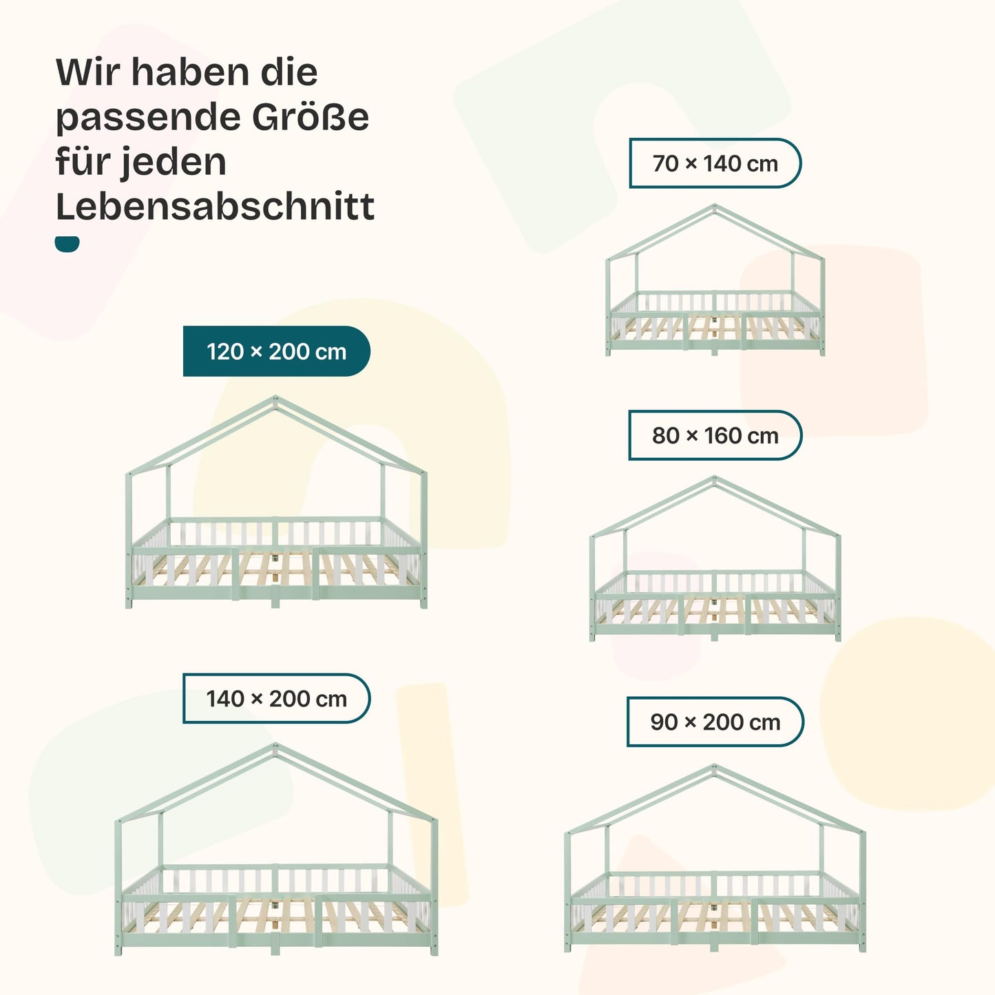 [en.casa] Treviolo Children's Bed 140 x 200 cm Wooden Bed for Children with Fall Protection Montessori Bed Frame with Slatted Frame Pine Wood White