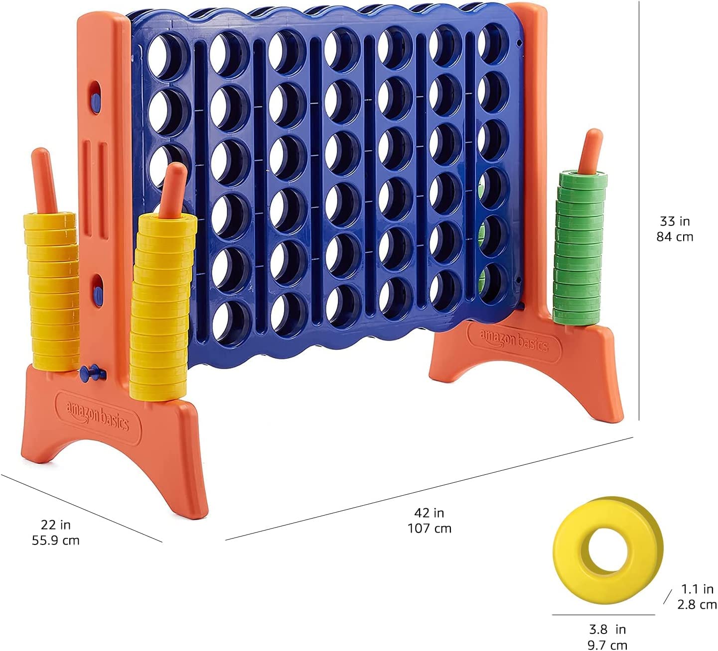 Amazon Basics 4-gewinnt-Spiel, Junior-Riesen-Edition, BPA-frei, für Kinder und Erwachsene, mit Tragetasche, tolles Geschenk, blau, gelb, rot, grün, Groß