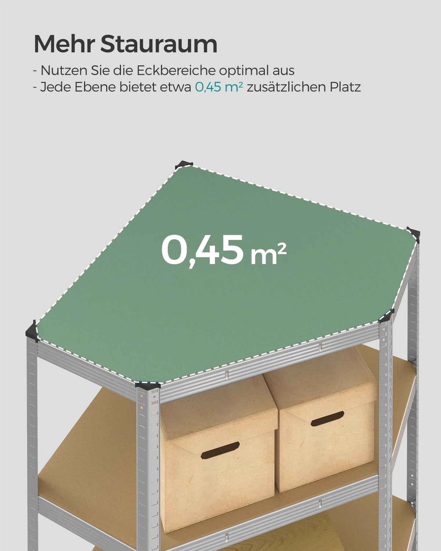 SONGMICS GLR080E01 Corner Shelving Unit 5 Levels Heavy Duty Metal Storage Shelf for Garage Storage Room Cellar Shelf Maximum Load 875 kg Silver Natural Beige