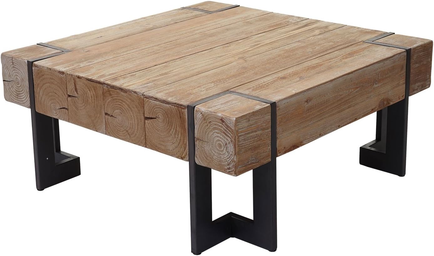 Mendler HWC-A15AM Coffee Table, Living Room Table, Fir Wood, Rustic, Solid, FSC-Certified, 70 x 70 cm, Natural Colour
