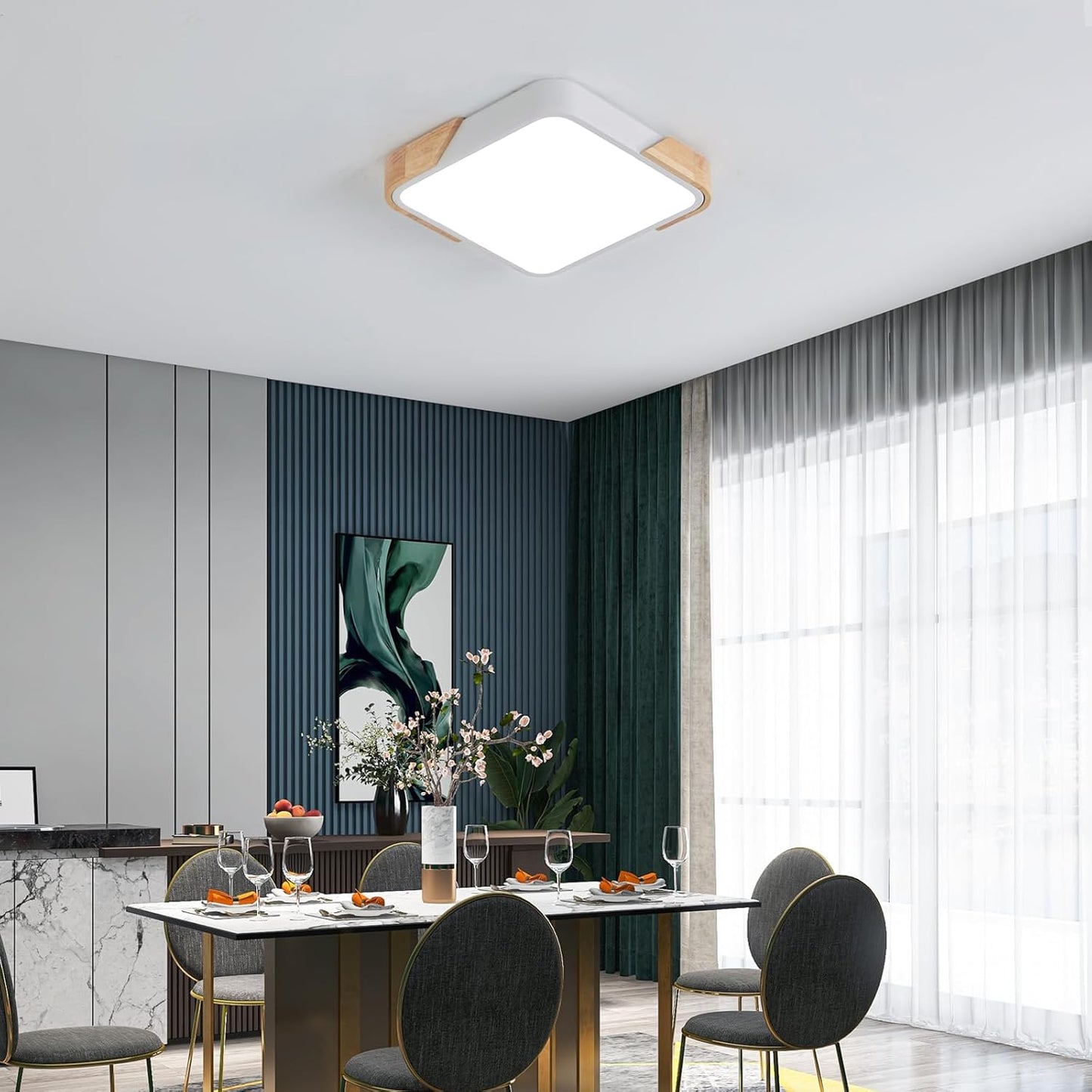 LED Wooden Ceiling Lights, Thin Flat Modern Flush-Mounted Light, Ceiling Lighting Lamps for Dining Room, Hallway, Living Room, Kitchen, Bedroom, 30 cm x 30 cm, 24 W, Warm White, 3000 K