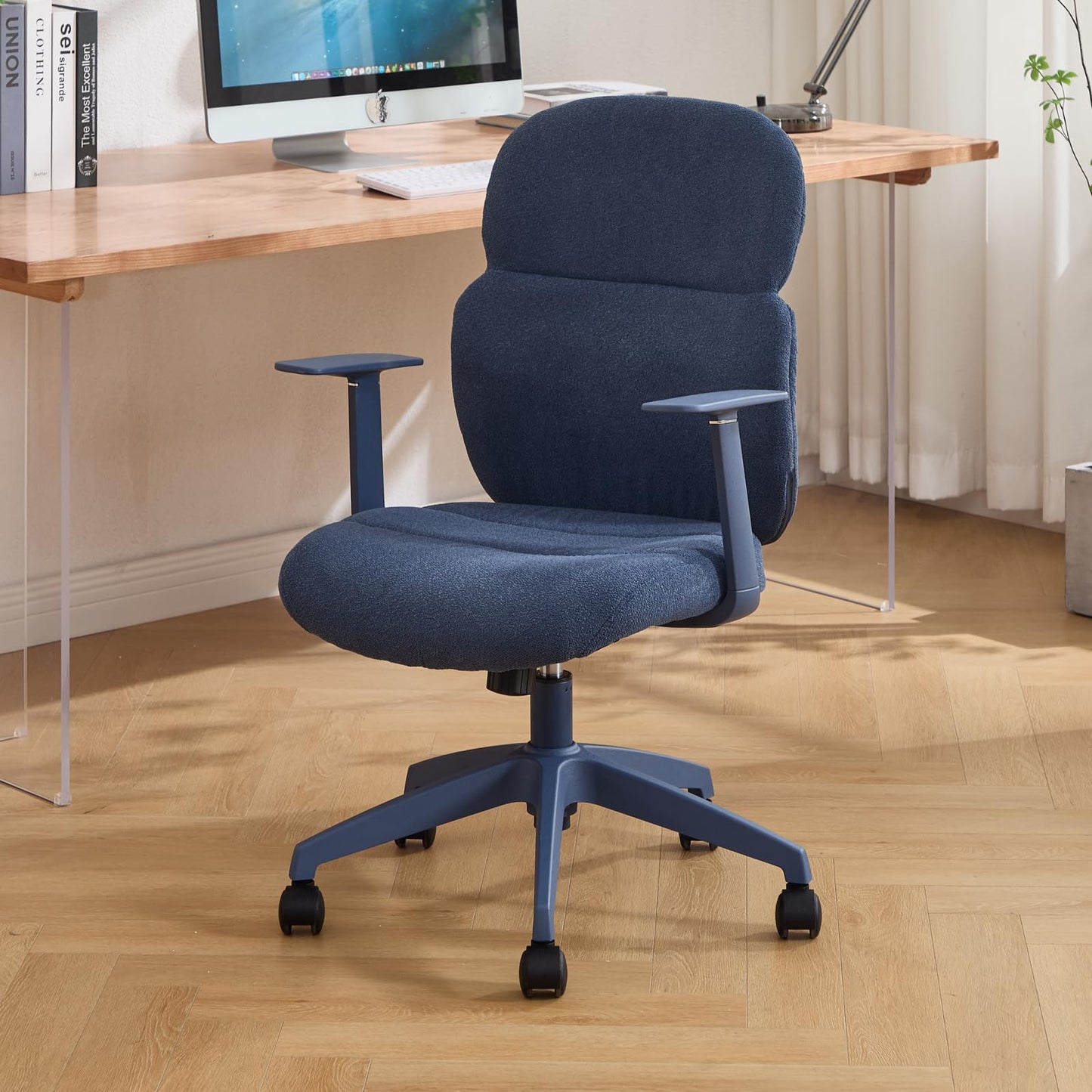DAYALANE Ergonomischer Bürostuhl, Schreibtischstuhl Wippfunktion Höhenverstellbar aus Chenille, Computerstuhl Drehstuhl für Arbeitszimmer Büro Home Office, Rosa