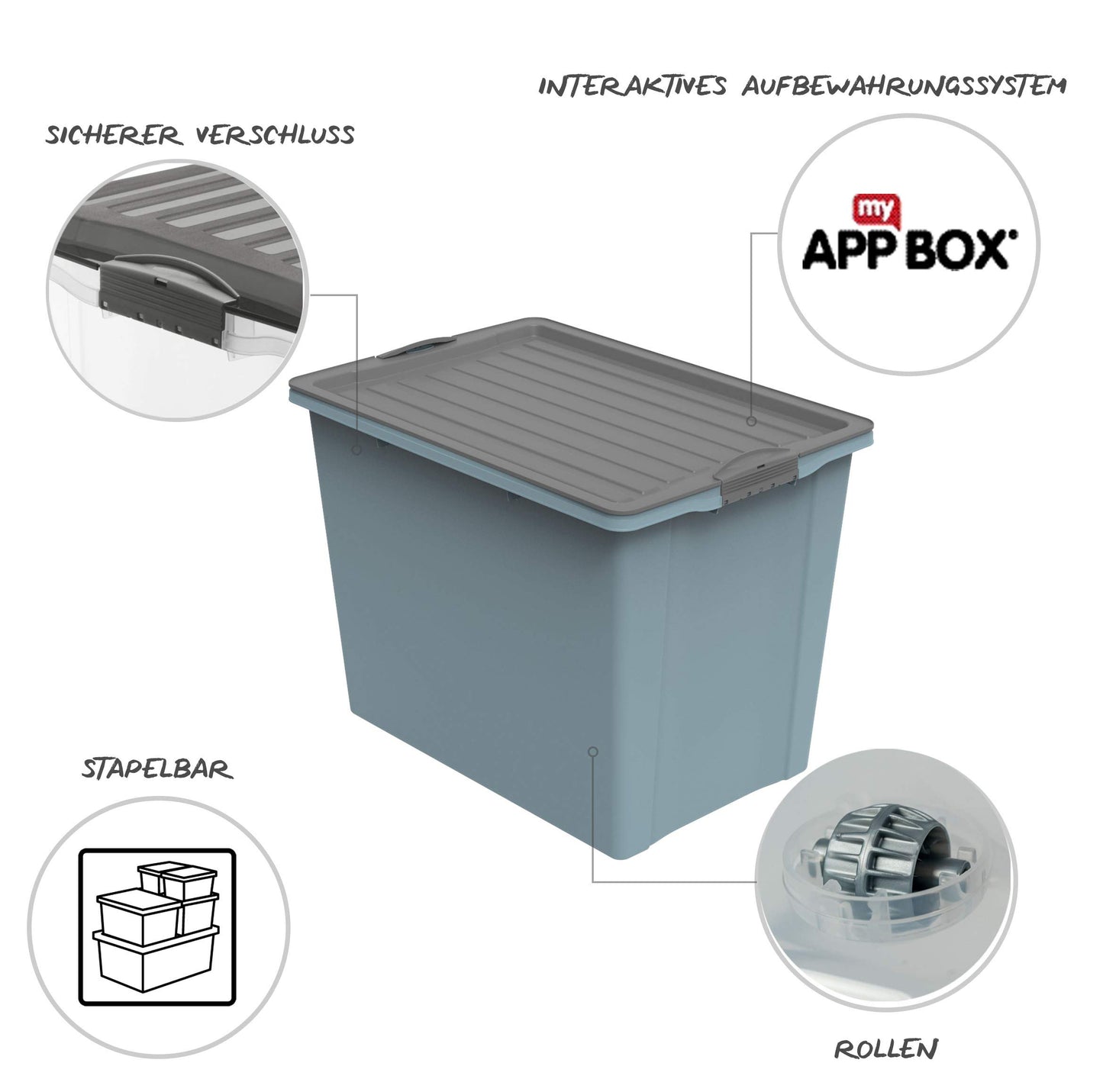 Rotho Compact Storage Box 70 L with Lid and Wheels, Plastic (PP Recycled), BPA-Free, Cappuccino/Anthracite, A3/70 L (57.0 x 39.5 x 43.5 cm)