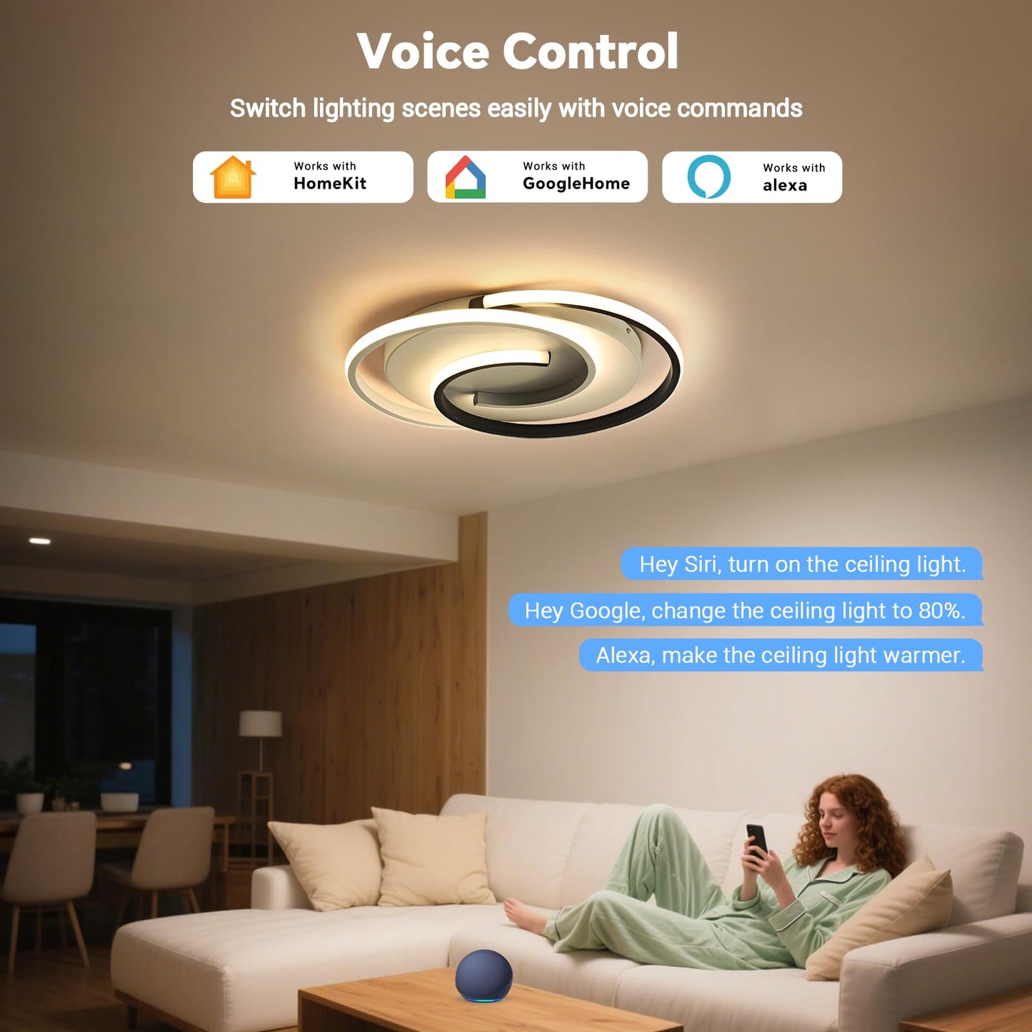 Ceiling Light with Remote Control, Dimmable Ceiling Light Bedroom with Matte Compatible with HomeKit, Alexa, Google & IFTTT, 32 W, 3840 lm, Modern LED Ceiling Light for Bedroom, Living Room, Diameter 40 cm