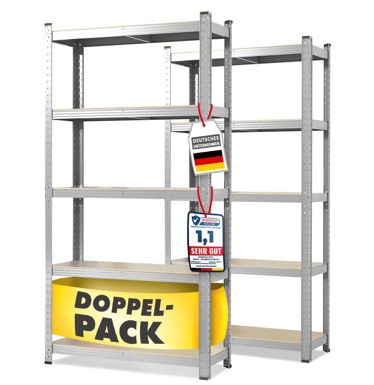 casa pura Heavy Duty Shelving Unit Set of 2 Cellar Shelves Storage Shelves 30 x 75 x 150 cm Shelf with Steel Frame Maximum Load 650 kg Each 5 Adjustable Shelves Silver