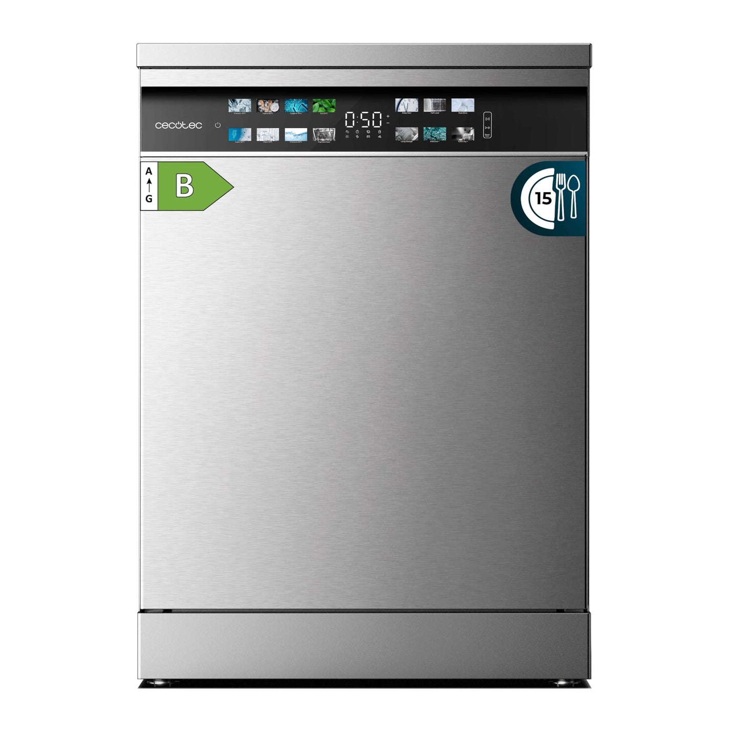 Cecotec Dishwasher 60 cm - Freestanding Bolero Aguazero 6210 Inox D. 15 Cutlery, Energy Efficient, XXL Fullcolour Display, Third Compartment, 14 Programmes, Dual Zone Wash, Adjustable Compartment,