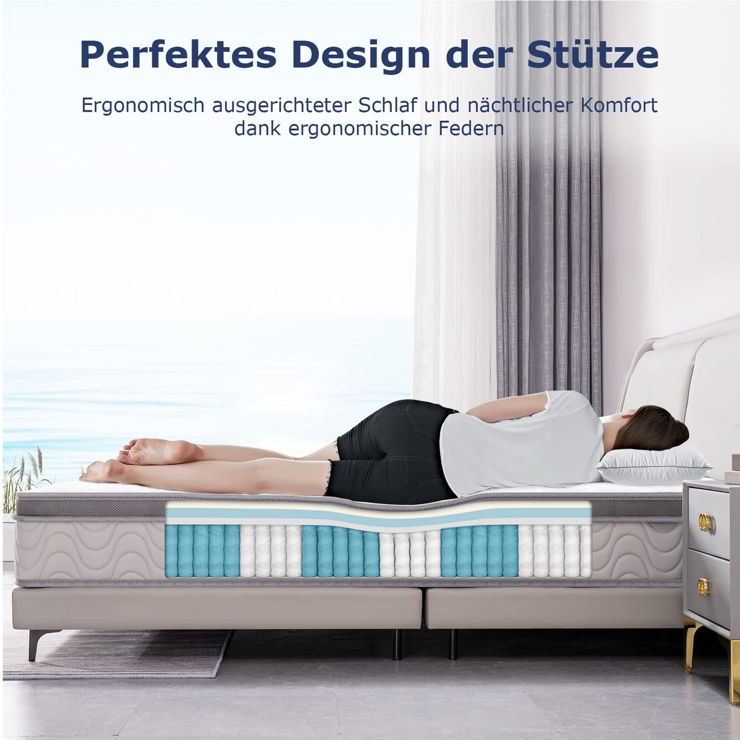 SuiLong Mattress 140 x 200 cm, Height 30 cm Pocket Spring Mattress 7-Zone Hardness H3 H4 with Memory Foam Comfort Spring Mattress, 100 Nights Trial Sleep