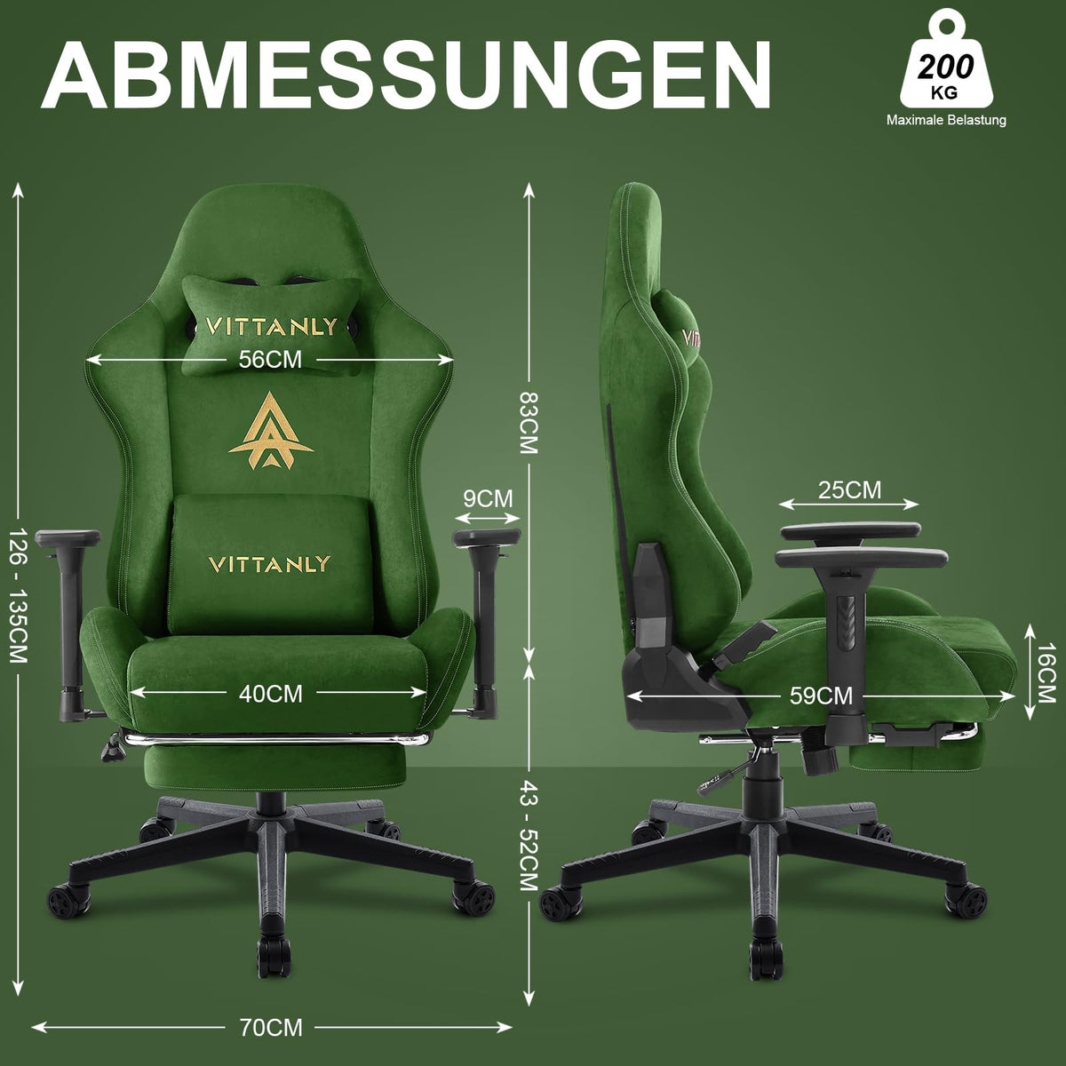 Vittanly Gaming Stuhl, Luxuriöser Wildlederimitat Gaming Chair Bürostuhl, Ergonomischer Schreibtischstuhl mit Fußstütze Kopfstütze und Lendenkissen, 3D Armlehnen, 90-155° Rückenlehne, Weinrot