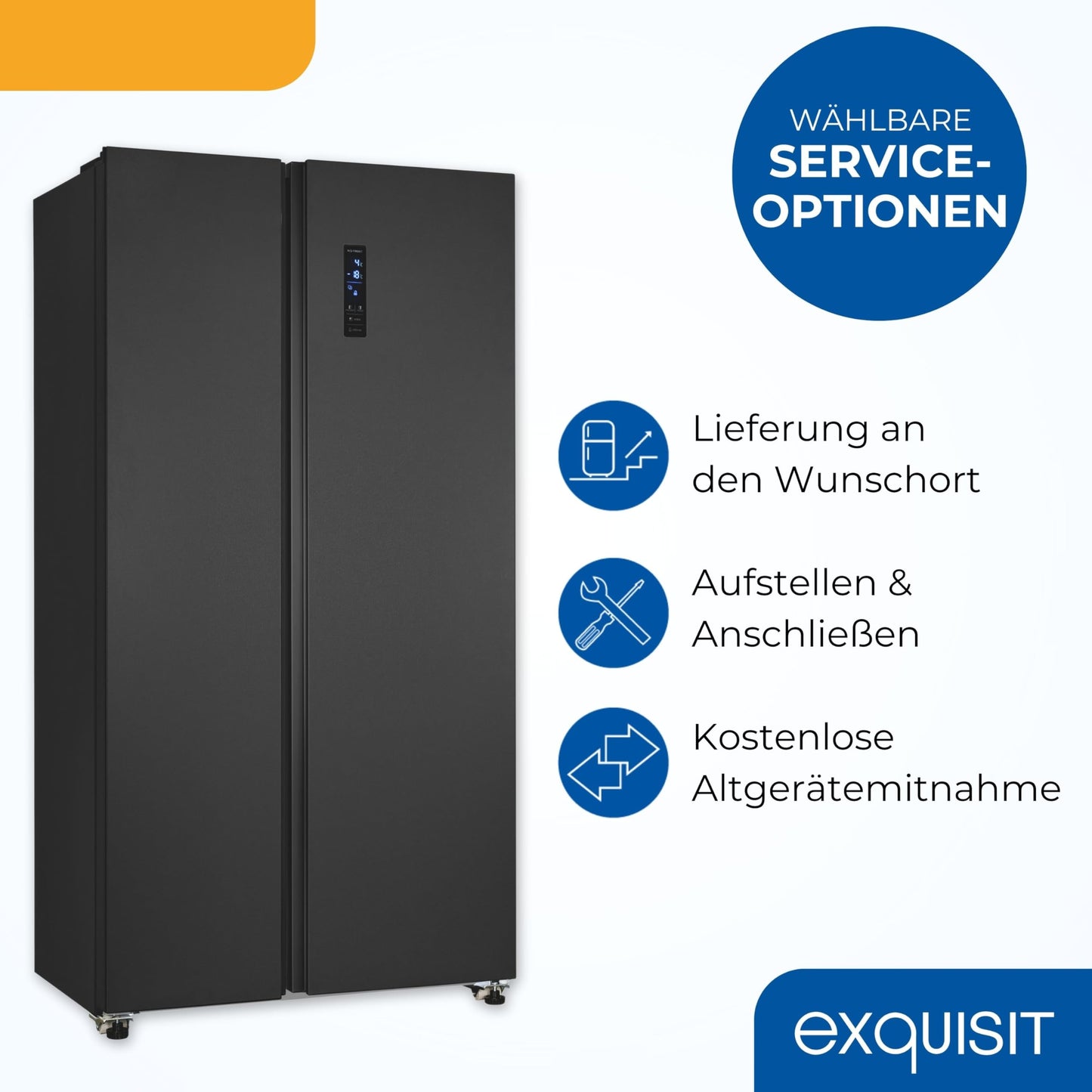 Exquisit Side-by-Side Fridge, Fridge-Freezer, NoFrost, 442 Litres, Quick Freeze, Alarm, 4-Star Freezer, LED Display, SBS546-040E inoxlook-az