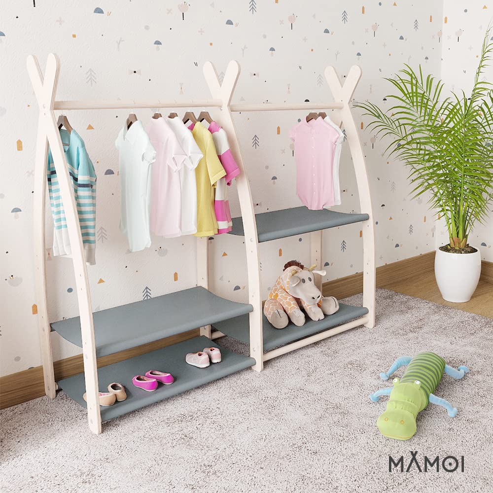 MAMOI® Children's Coat Stand 95 x 106 x 32 cm / 53 x 95 x 32 cm | Children's Wardrobe | Clothes Rail for Children | Wooden Rail | Wardrobe Wood for Children's Room | 100% Eco | Made in EU