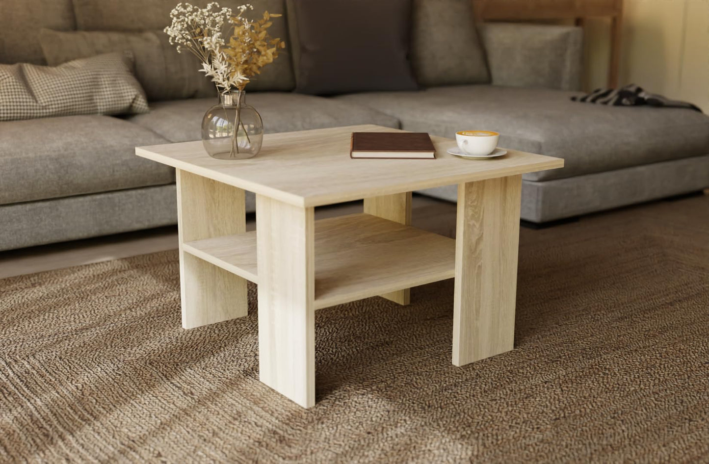 Artisan Coffee Table, Retro Loft Bench, Open Double Shelf, Skate Legs, Ideal for Coffee Get-Togethers, Laminated Top, Large Surface, Guaranteed Stability, White 3