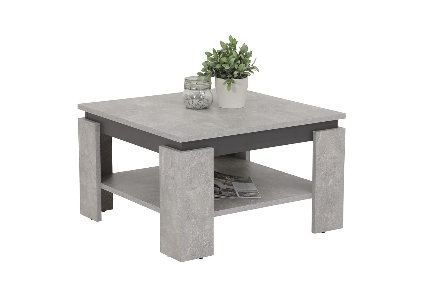 Hela Tische, Tim Coffee Table, Square Sofa Table, Melamine-Coated Wood Material, Coloured Table Wreath, Concrete Look/Anthracite, 68 x 68 x 41 cm