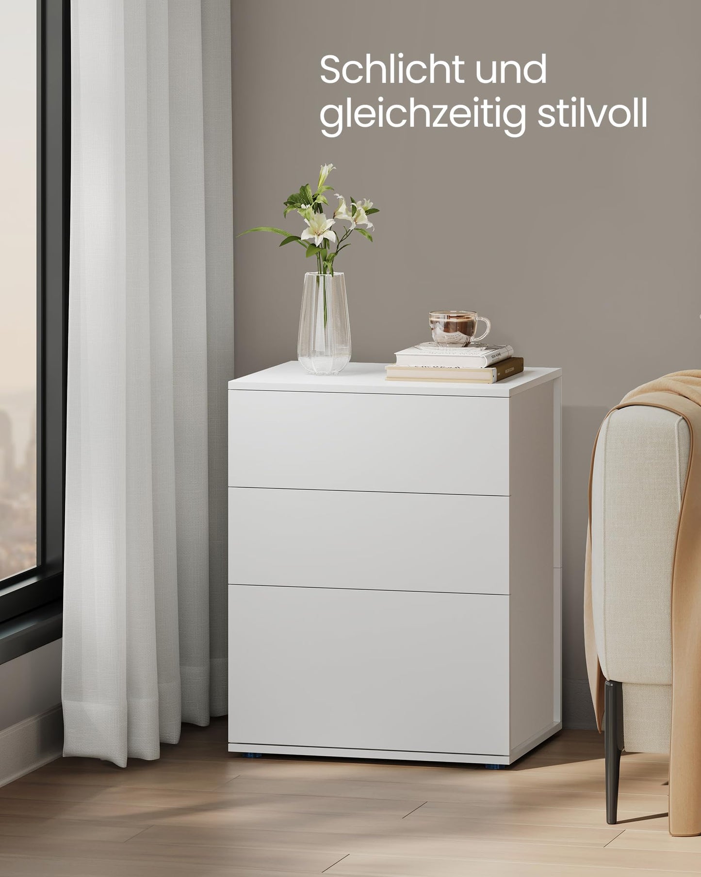 VASAGLE Bedside Table Set of 2, Toolless Technology, Super Fast Tool-Free Assembly, Side Table 3 Drawers, Bedside Cabinet, Bedroom, Living Room, Ink Black/Cappuccino Beige LET779B01