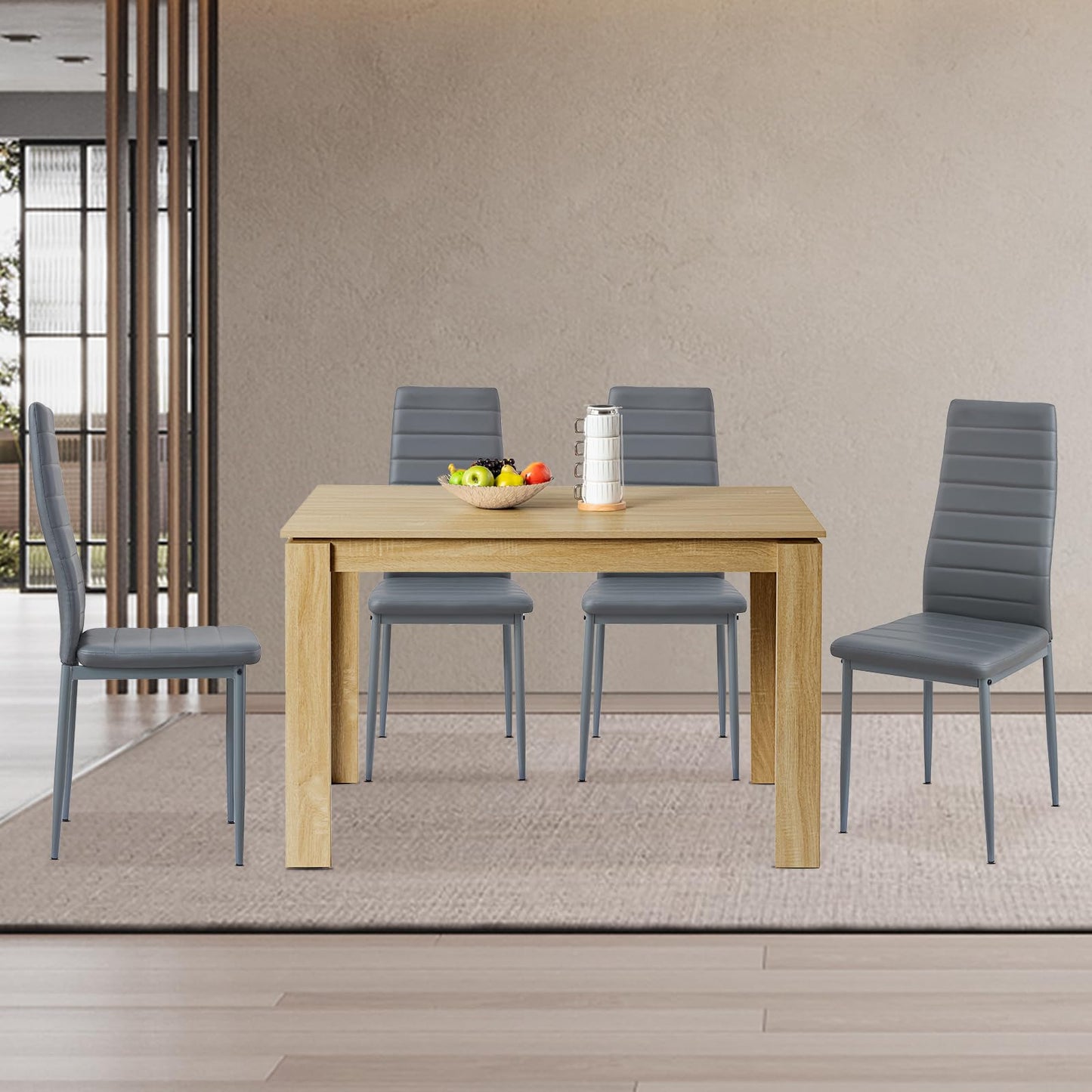 FURNITABLE Esstisch mit 4 Stühlen Esszimmergruppe, 4er Set Esszimmerstühle und Rechteckig Holztisch Essgruppe für Wohnzimmer Küche Büro (110 * 70cm Tisch+4 Schwarz Stühle)