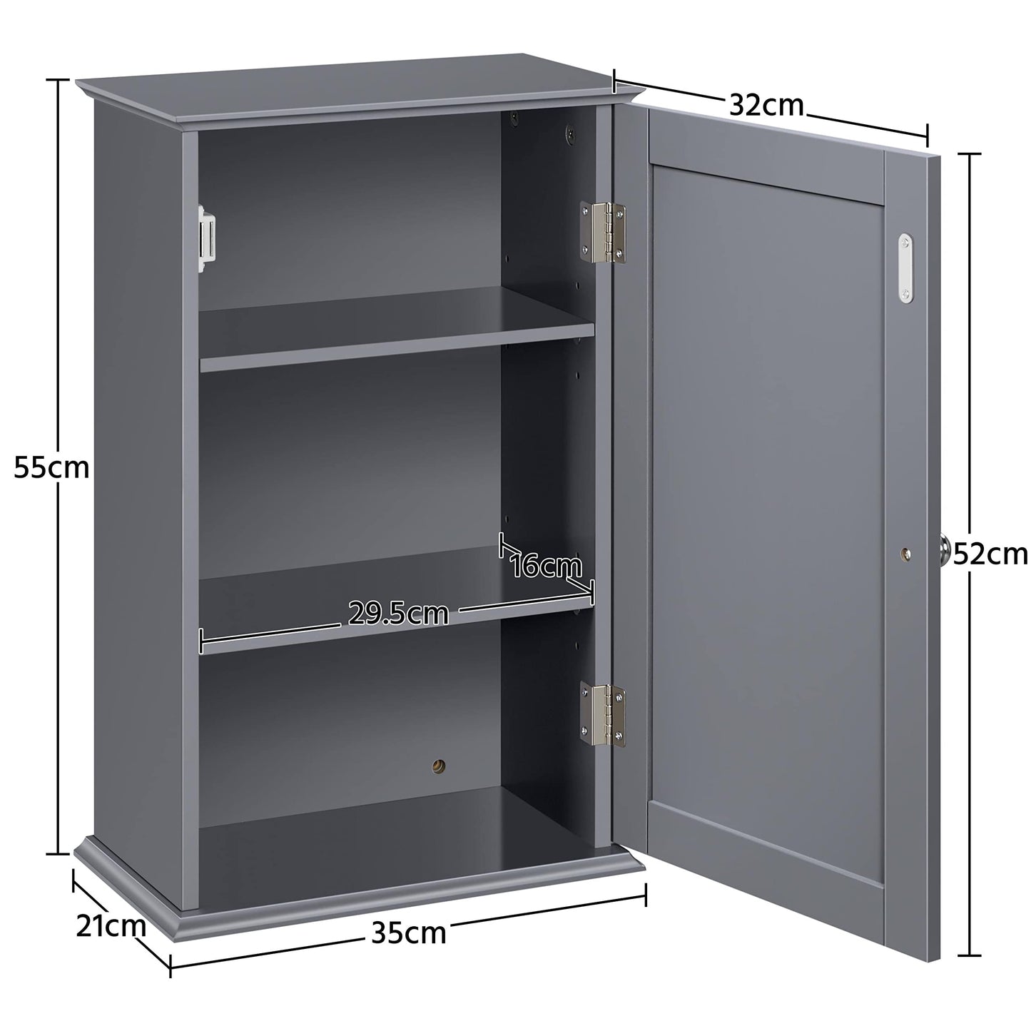 Yaheetech Wall Cupboard, Wall Cabinet with One Door, Bathroom Cabinet, Kitchen Cabinet, Medicine Cabinet in White, 35 x 21 x 55 cm