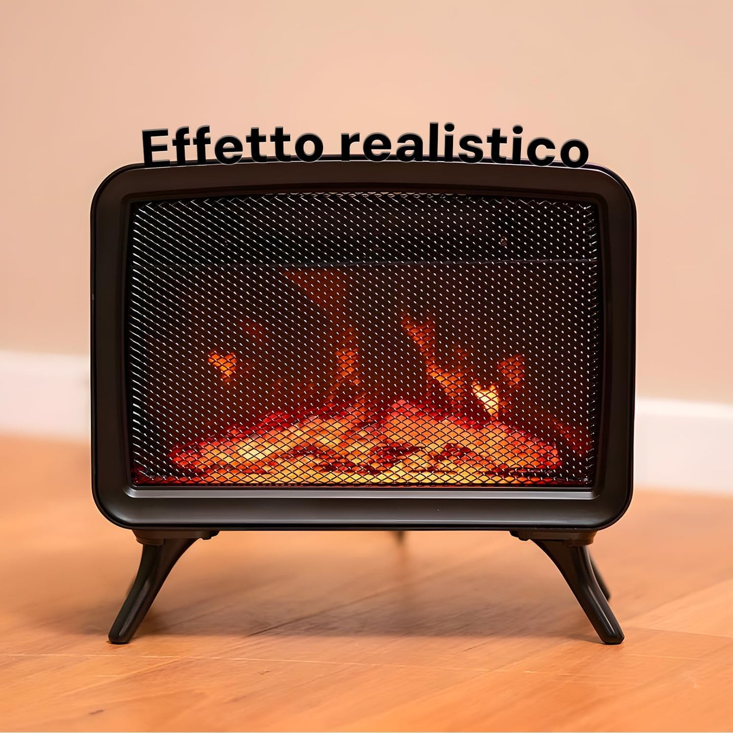 Wintem Electric Fireplace with Realistic Flame Effect, 34 x 18 x 30 cm, Power and Adjustable Thermostat 800/1600 W, Ideal for a Cosy Atmosphere with Overheating Protection