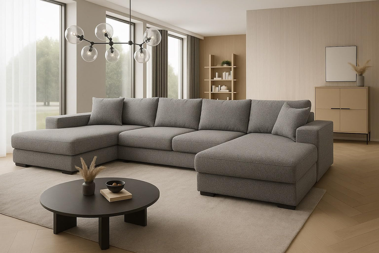 A&J MöbelLand VIENA Corner Sofa 328 x 182 cm with Sleep Function, Bonell Spring Core and Bed Box in Cream - Modern Sofa Bed with Storage Space